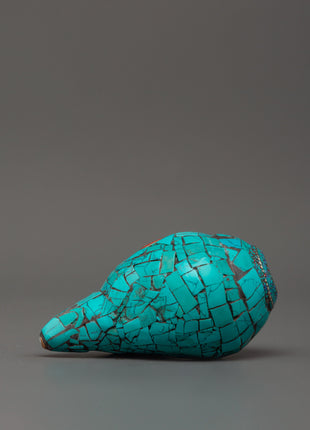 Conch Shell With Turquoise and Coral Stones | Buddhist Ritual Conch