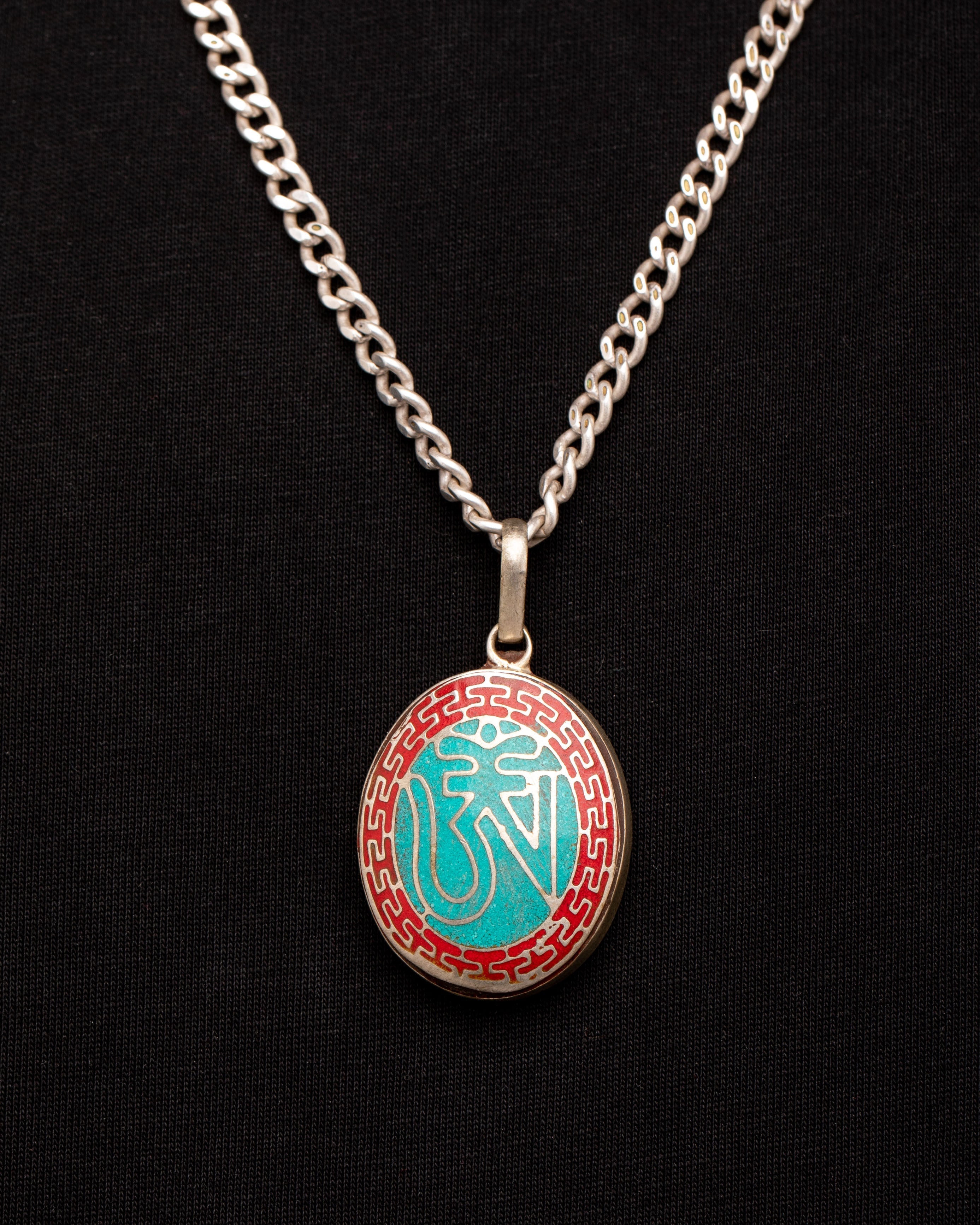 Handmade Om Symbol Locket | Spiritual Coral and Turquoise Jewelry