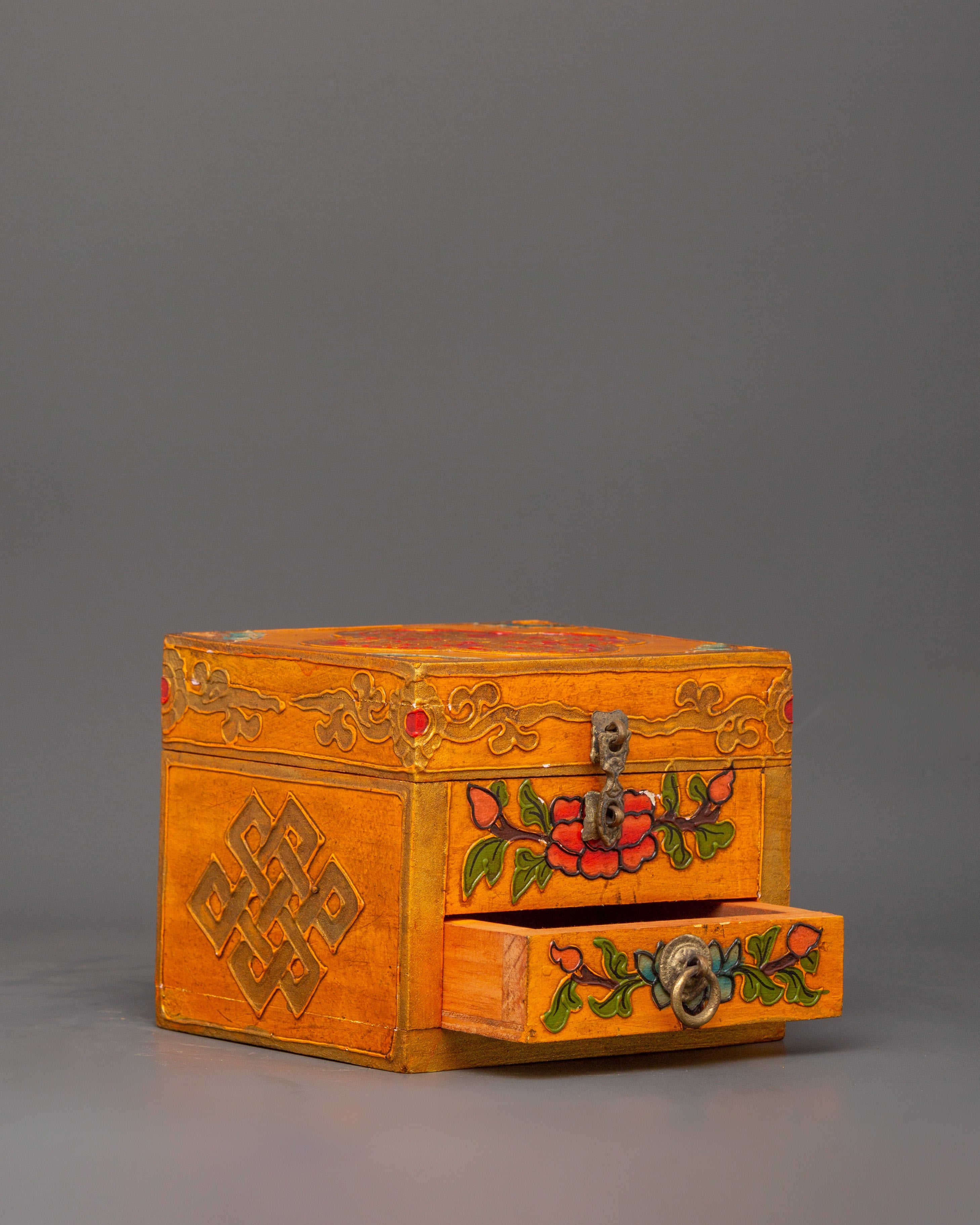 Tibetan Wooden Box with Drawers | Spiritual Storage for Jewelry or Altar Items