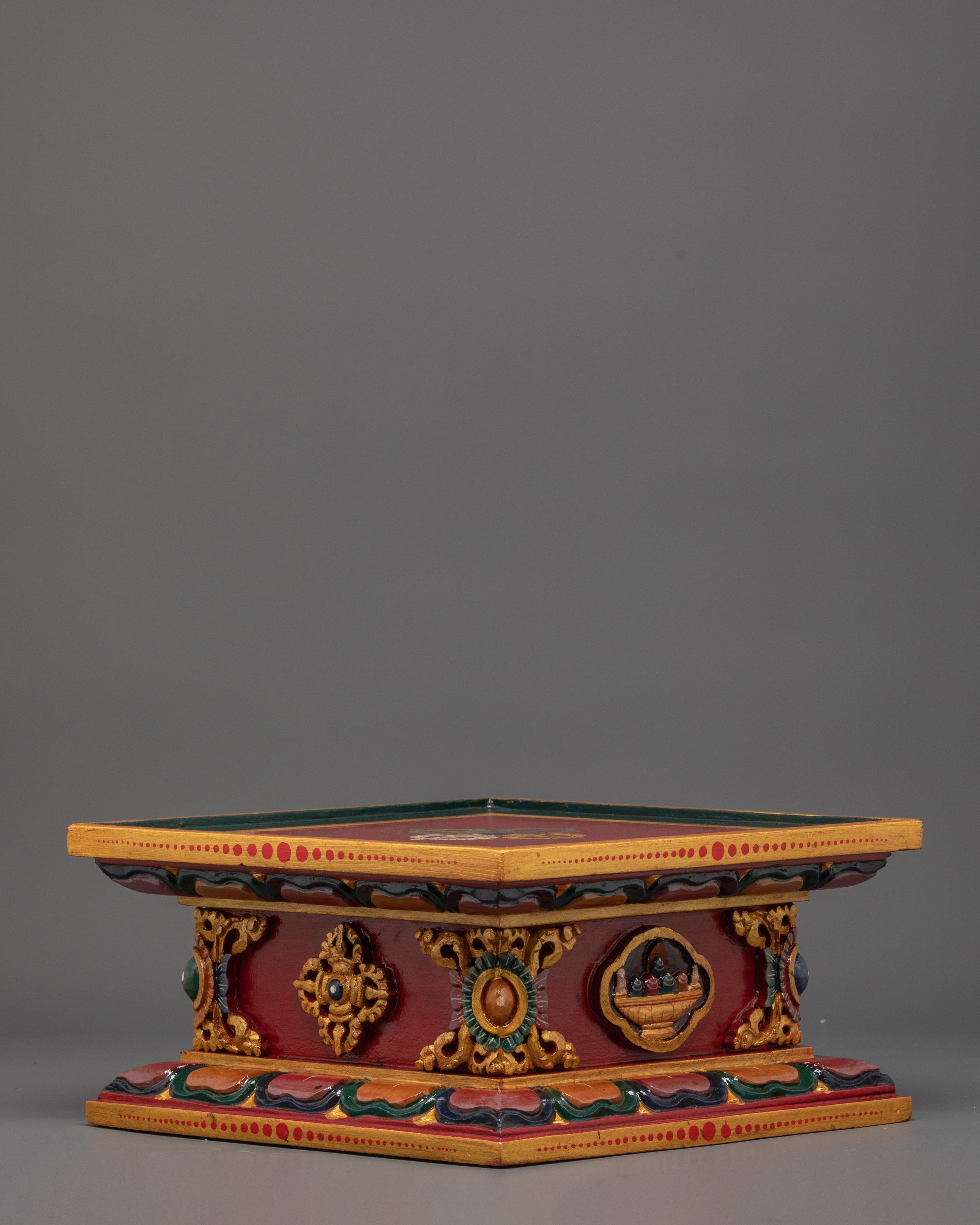 Tibetan Stupa Stand | Handcrafted Wooden Altar Base