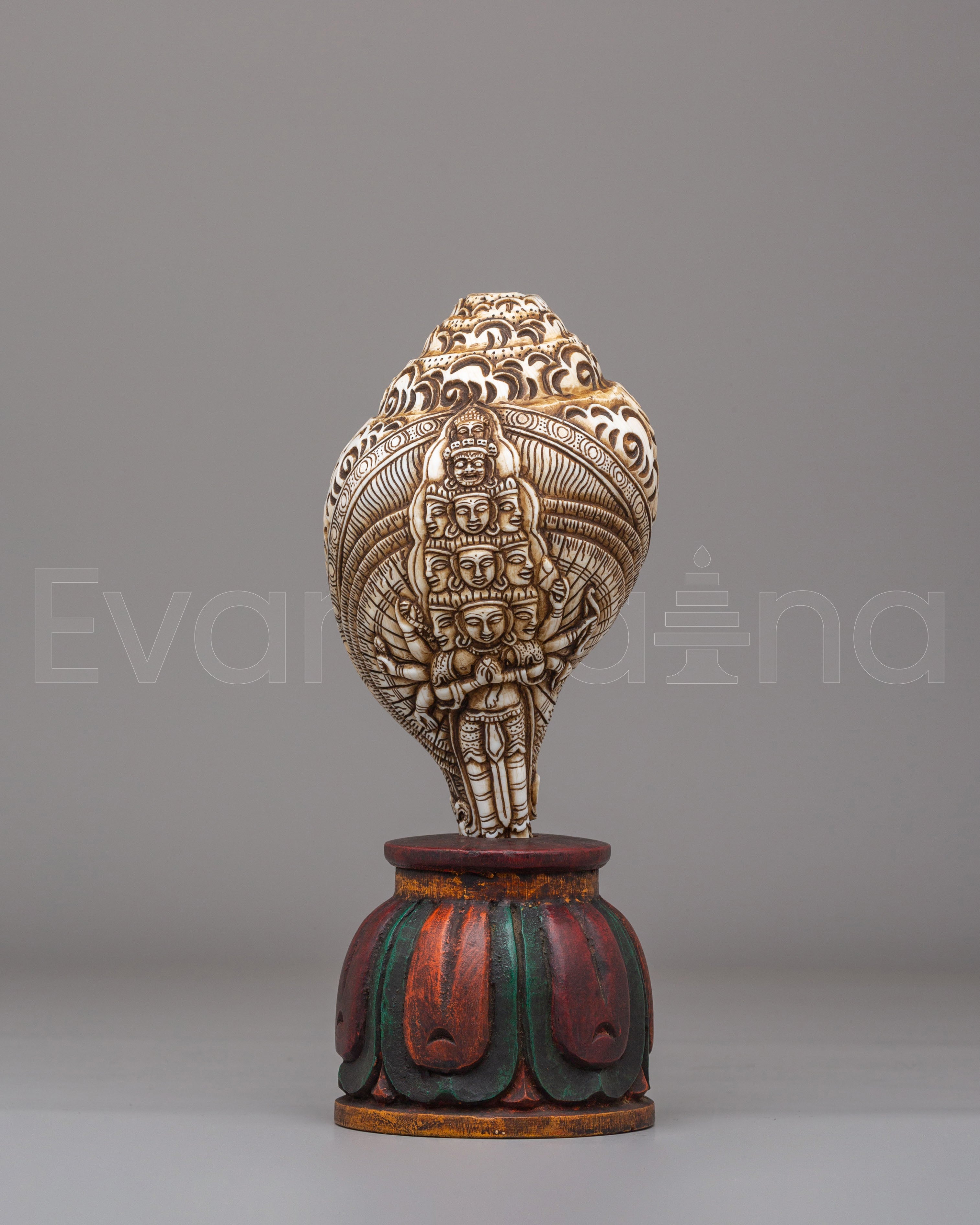 1000 Armed Conch With Stand | Sacred Chenrezig Conch for Spiritual Practice