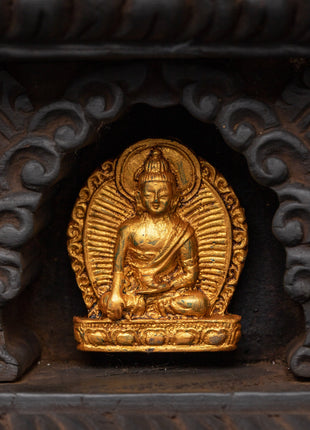 Buddha Set with Wooden Altar Box | Gold-Plated Buddha Figurines for Altar Decor