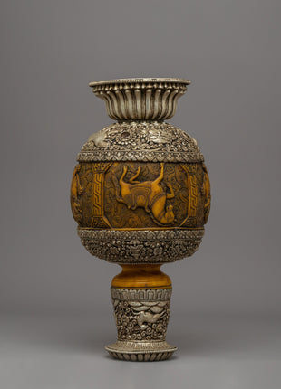 Hand-carved Copper Flower Vase | Elegant Home & Shrine Decor