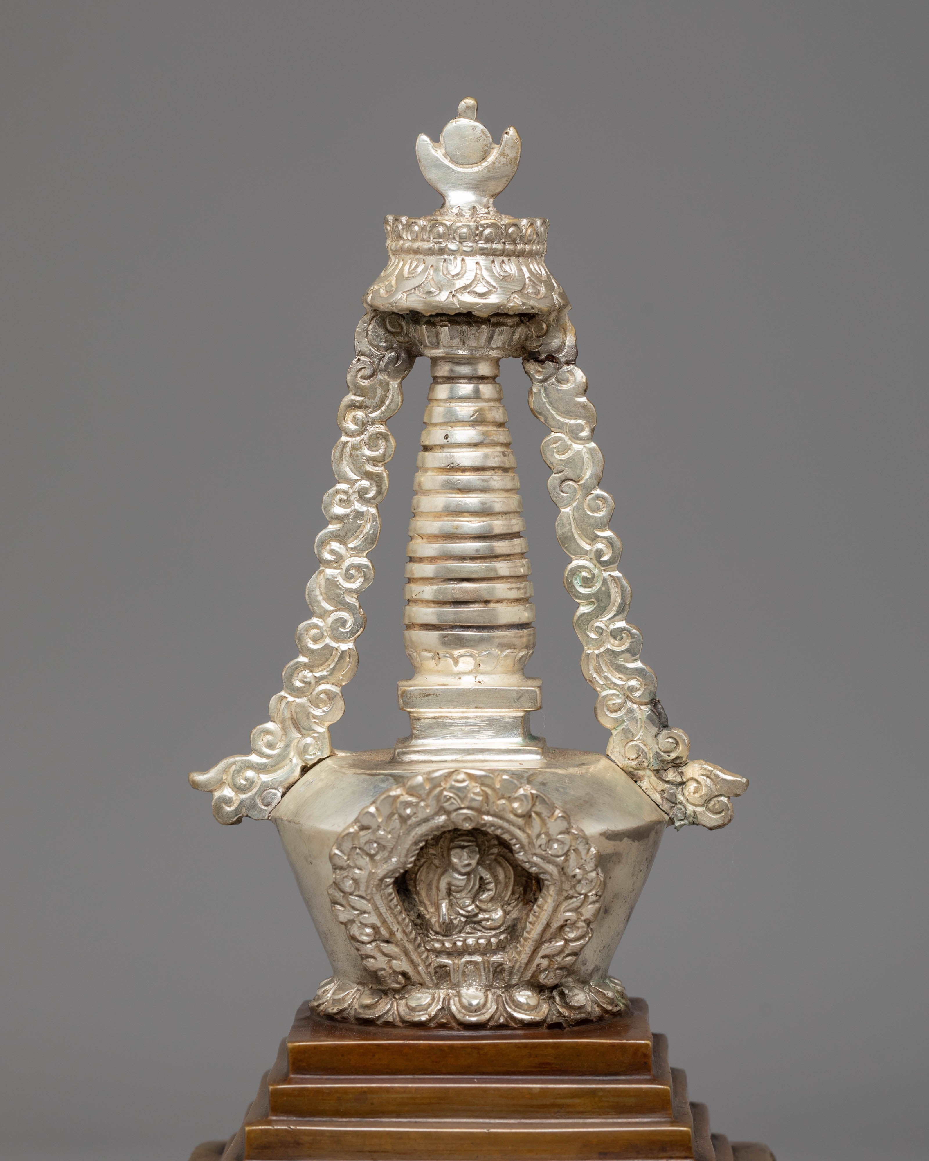 Handmade Silver Plated Stupa for Altar | Tibetan Ritual Stupa