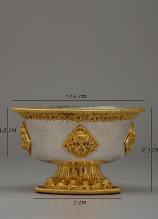 Handcrafted Silver Body and Gold-Plated Offering Bowls | Sacred Buddhist Decor Item