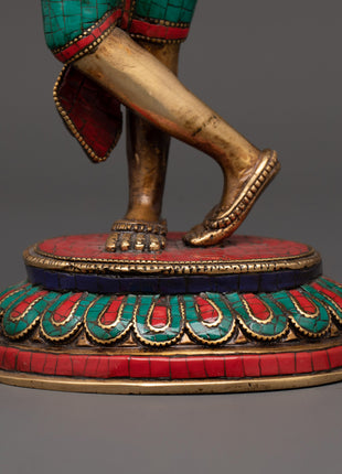 Maya Devi brass statue with Turquoise | Sacred Feminine Art