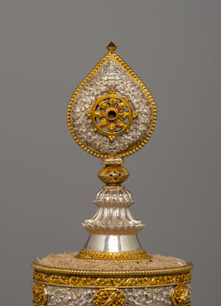 Buddhist Mandala Rice Offering Set | Handcrafted Copper Artwork with Gold & Silver Plating