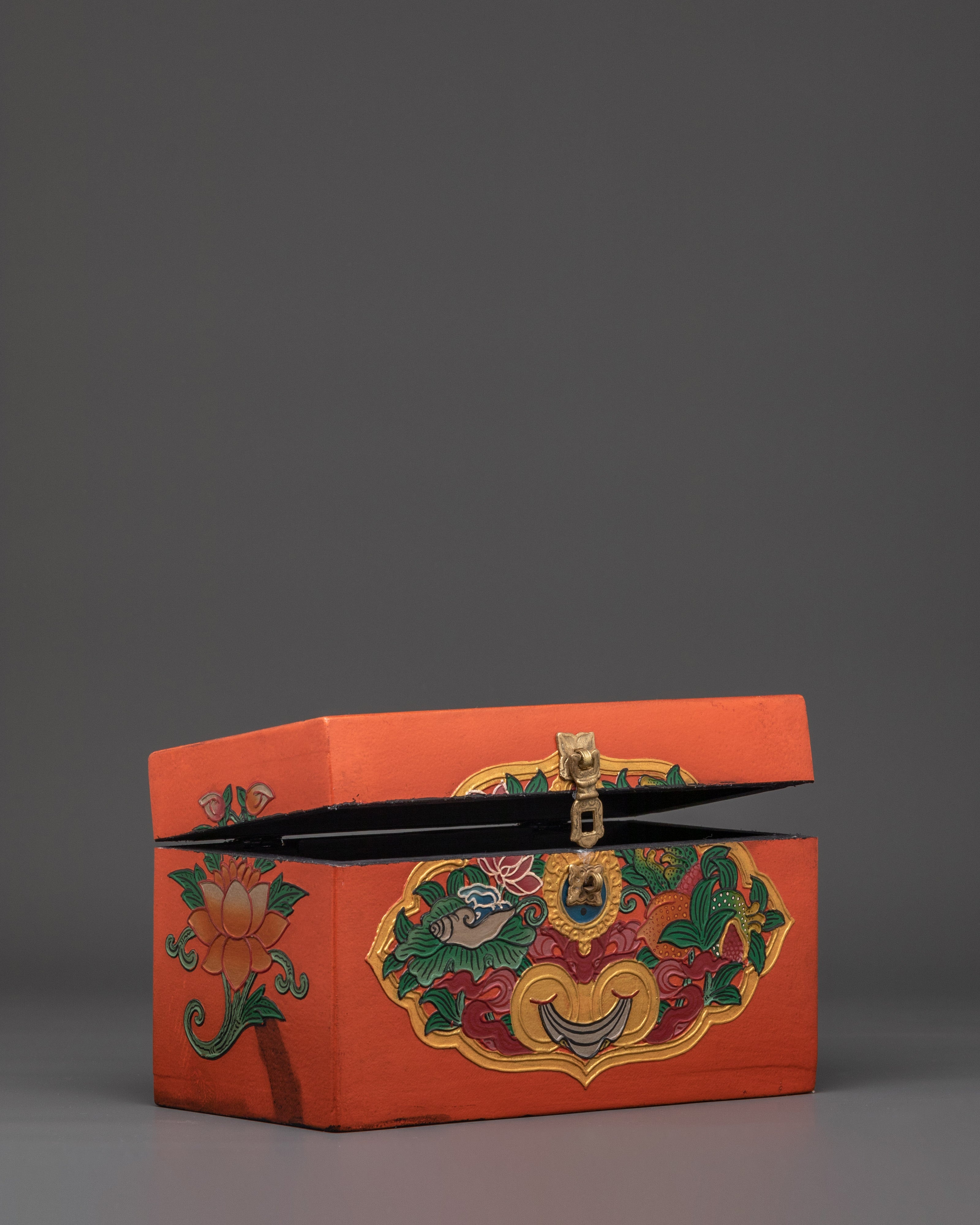 Tibetan Decorative Storage Box | Featuring Bisho Vajra, Lotus, Conch