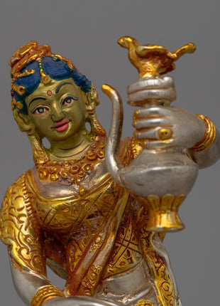 Newari Traditional Clad Silver & Gold-Plated Statue | Decorative Piece for Spiritual and Cultural Settings