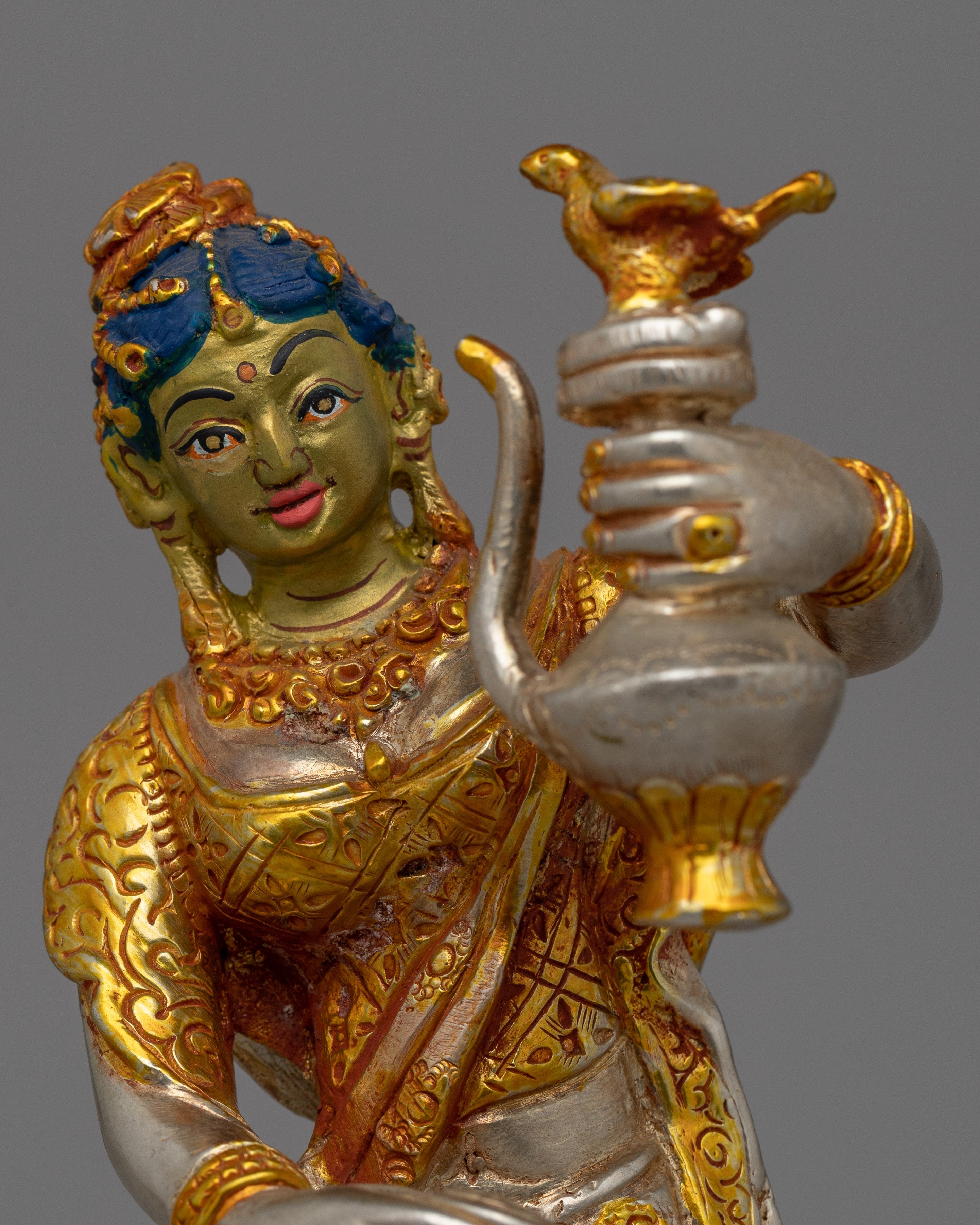 Newari Traditional Clad Silver & Gold-Plated Statue | Decorative Piece for Spiritual and Cultural Settings