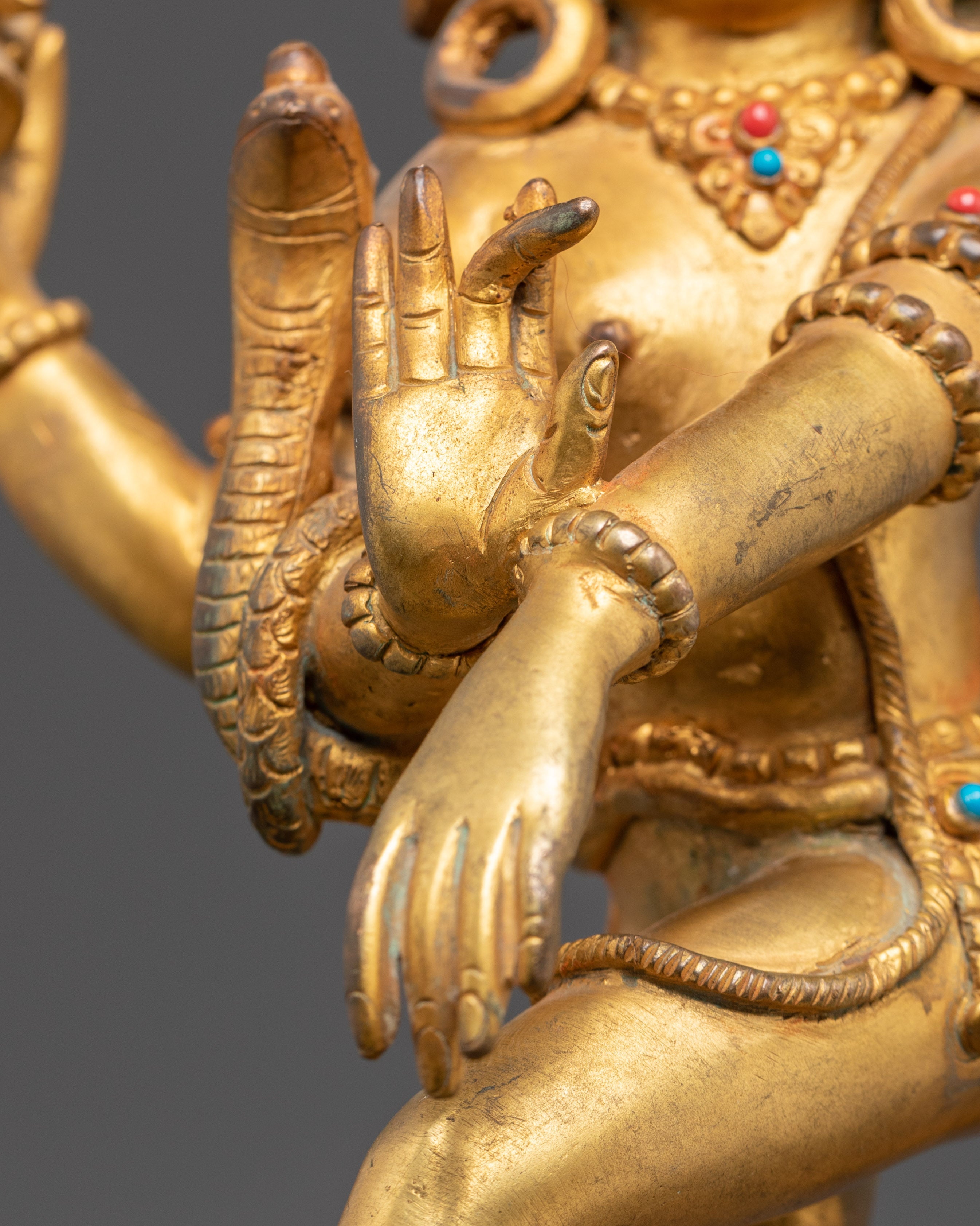 Divine Nataraj Dancing Statue | Gold Plated Copper Hindu God Sculpture