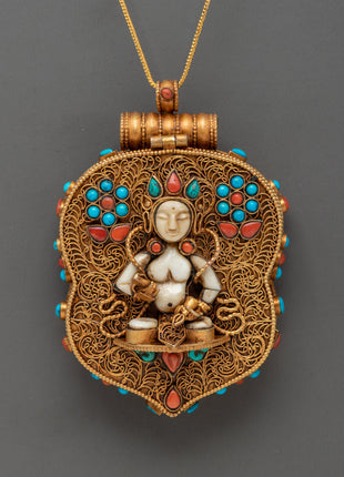 Gold Plated Deity Pendant with Coral