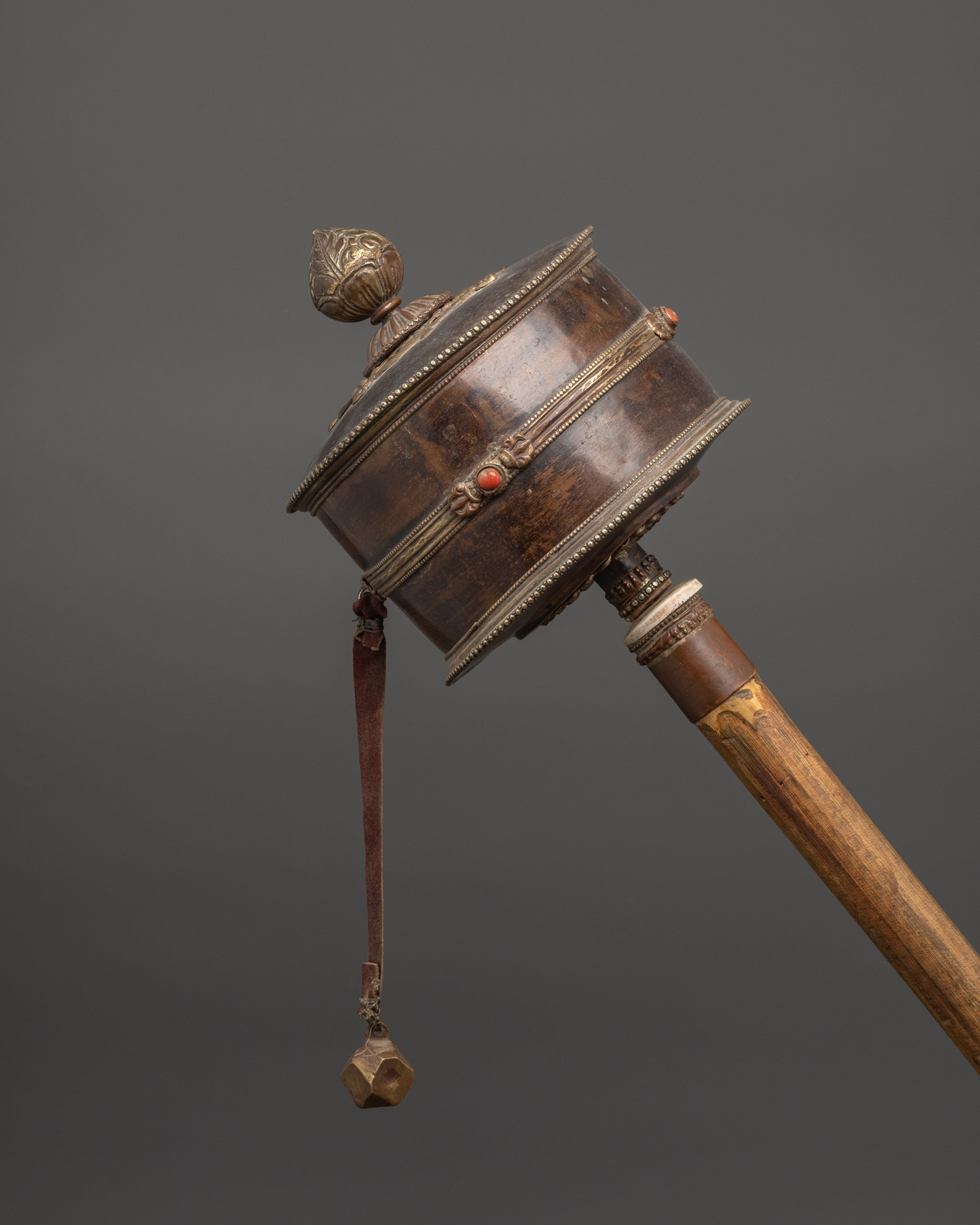 Tibetan Buddhist Oxidized Prayer Wheel | Oxidized Copper & Wooden Mantra Spinner