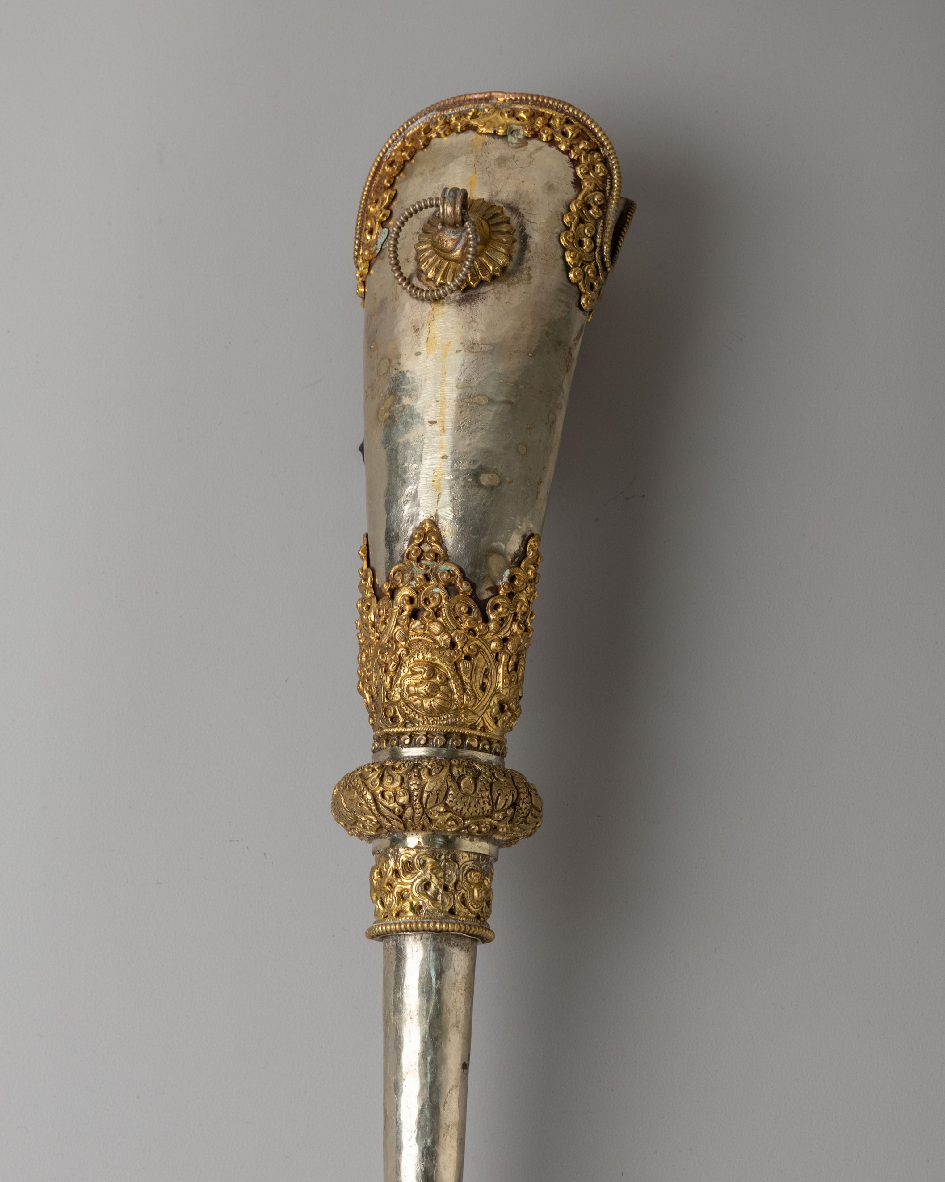 Tibetan Kangling Ritual Instrument | White Metal Meditation Instrument