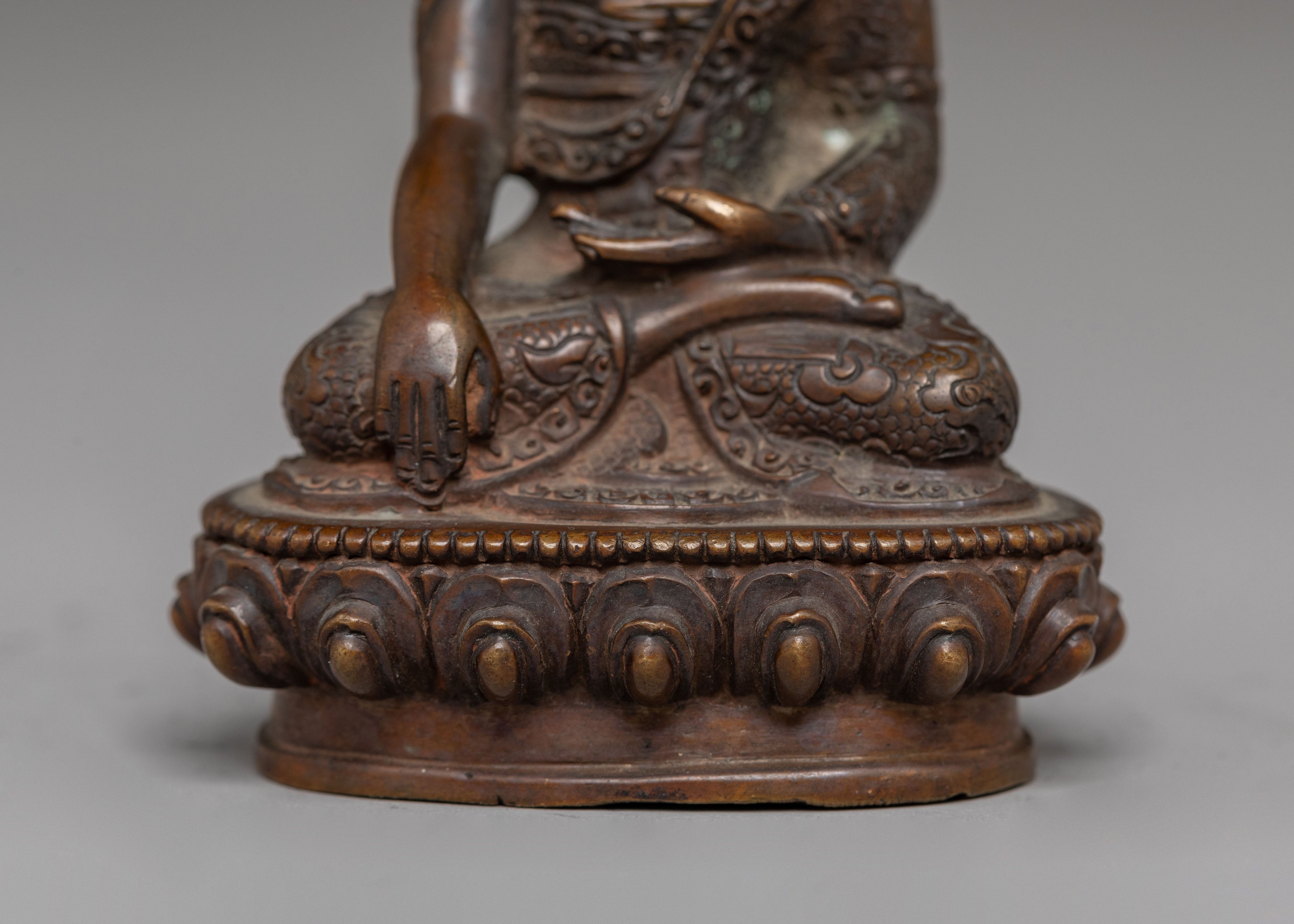 Handcrafted Oxidized Copper Shakyamuni Buddha Sculpture