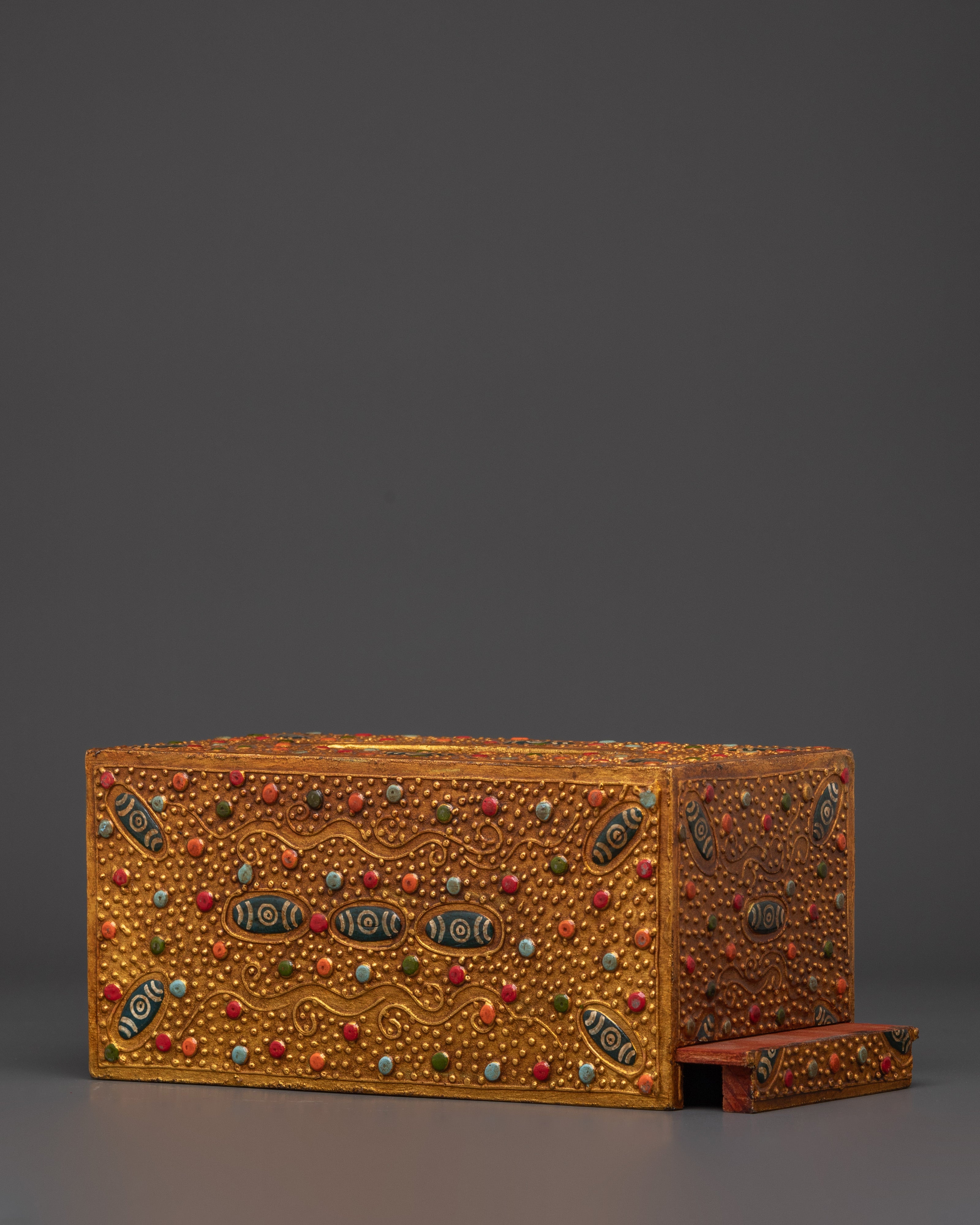 Hand Painted Tibetan Tissue Box | Colorful Wood Box with Acrylic Detailing