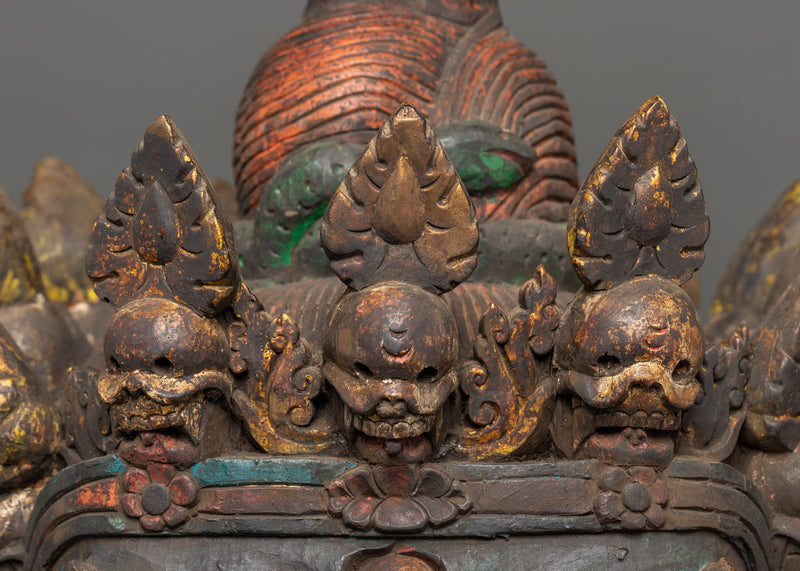 Three-Headed Heruka | Handcrafted Wooden Protector Deity