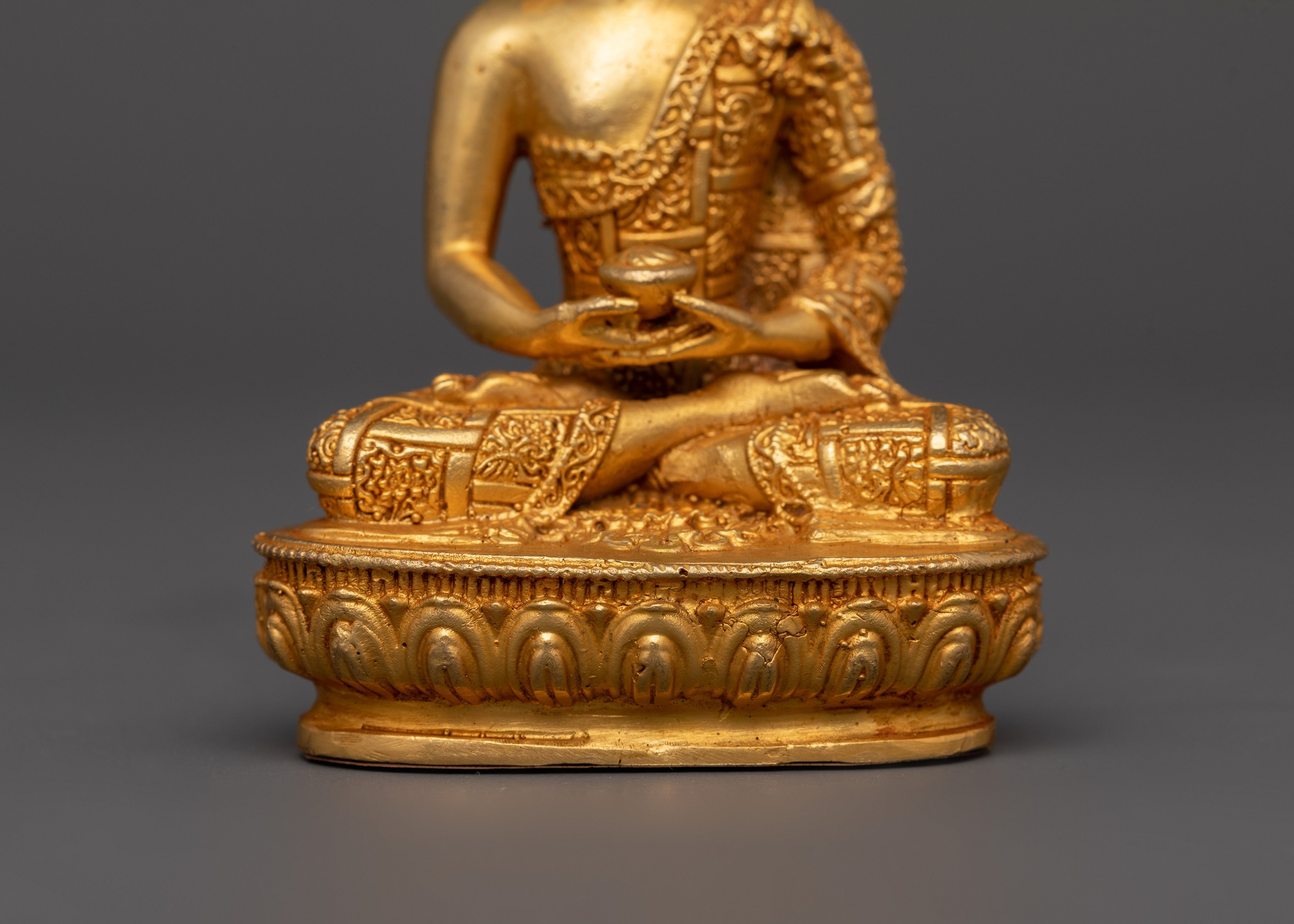 Amitabha Buddha Offering Bowl Statue | Handcrafted Copper with Gold Plating