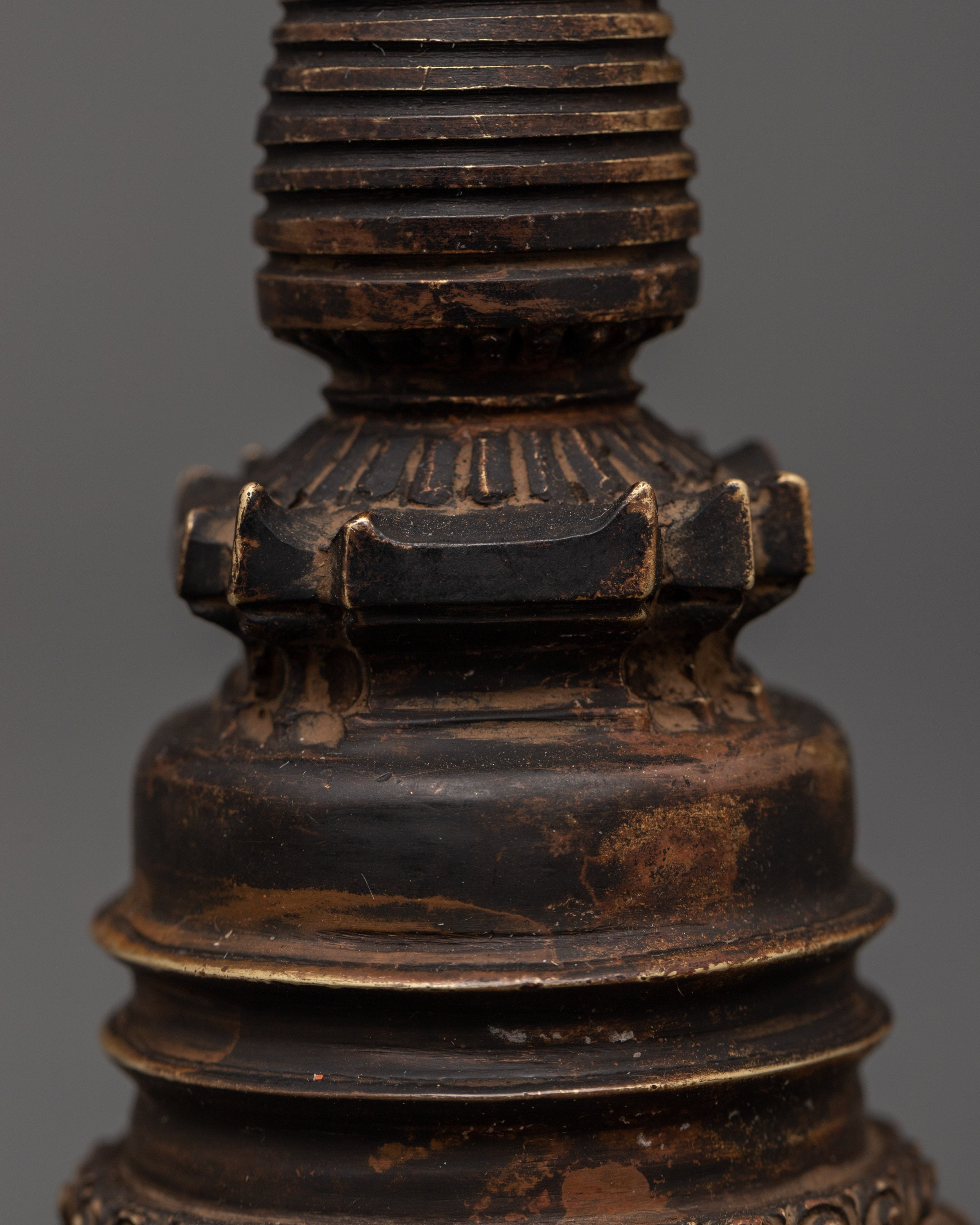 Tibetan Stupa with Antique Finish | Buddhist Sacred Sculpture