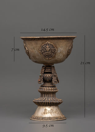 Tibetan Buddhist Butter Lamp | Sacred Tibetan Ritual Lamp in Pure Silver