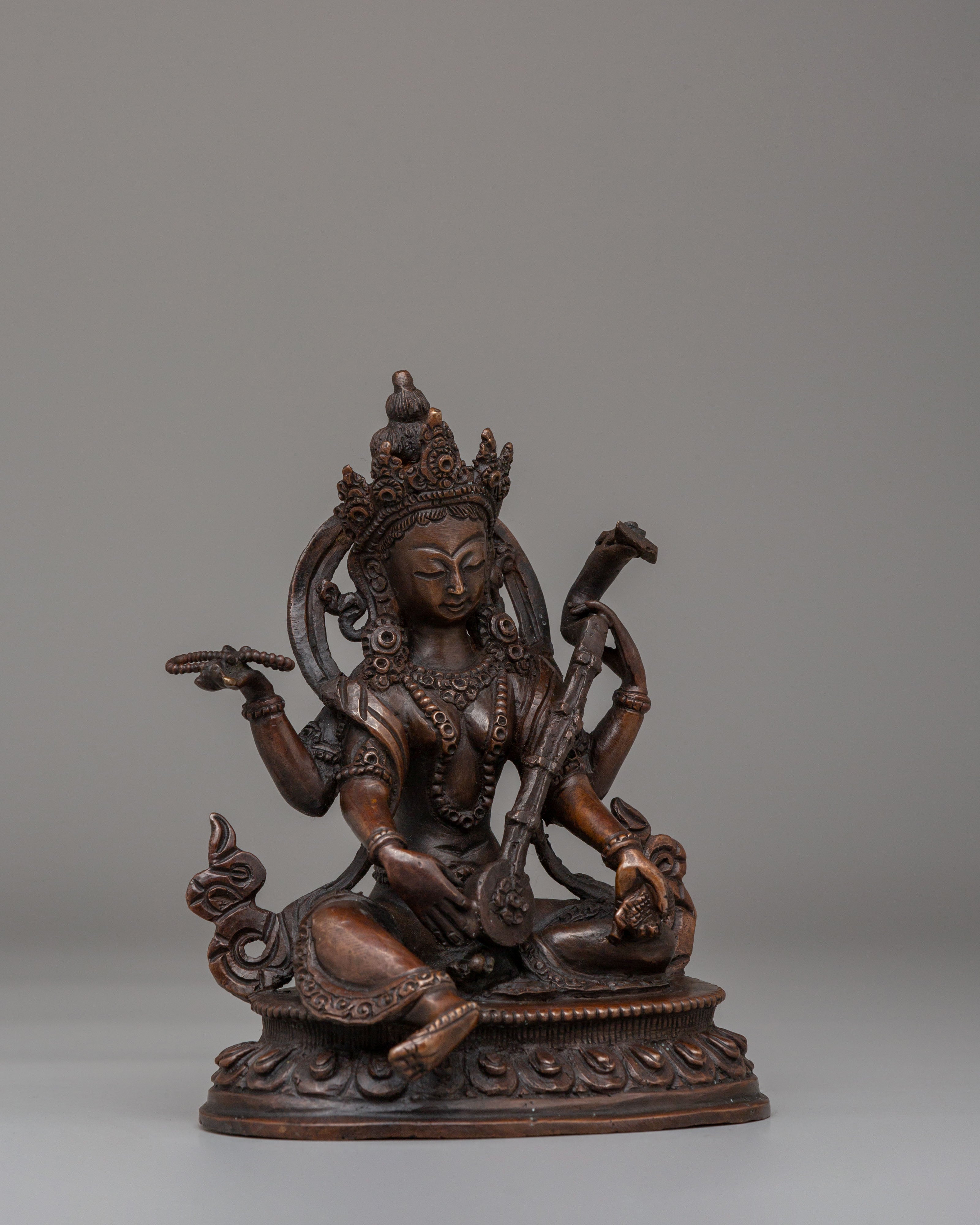 Traditional Saraswati Statue | Oxidized Copper Body