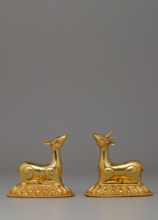Dharma Wheel and Pair Of Deer | Traditional Buddhist Decor for Peaceful Spaces