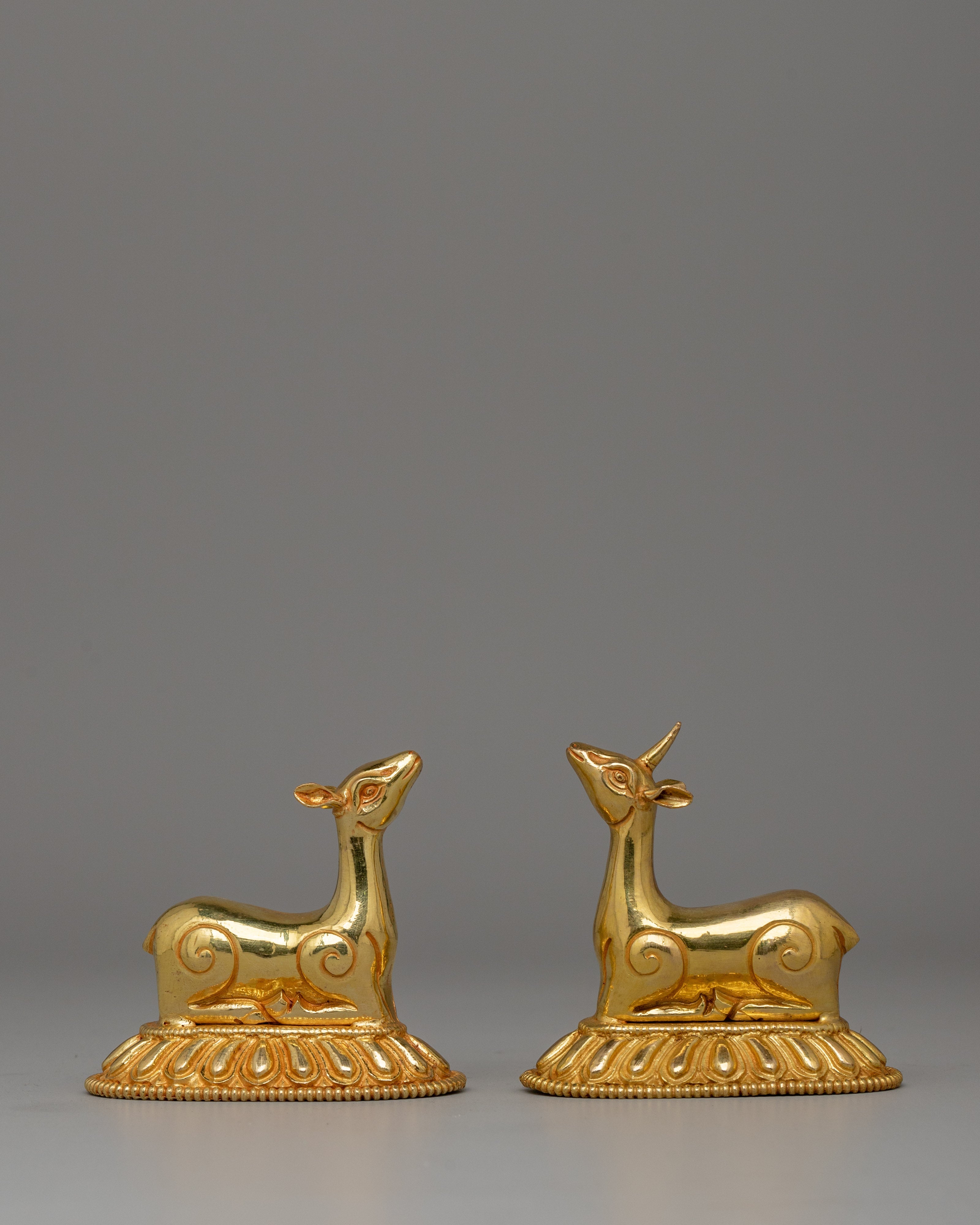 Dharma Wheel and Pair Of Deer | Traditional Buddhist Decor for Peaceful Spaces