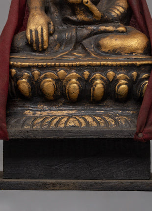 Shakyamuni Buddha Statue for Altar | Handcrafted Wood & Clay Sculpture