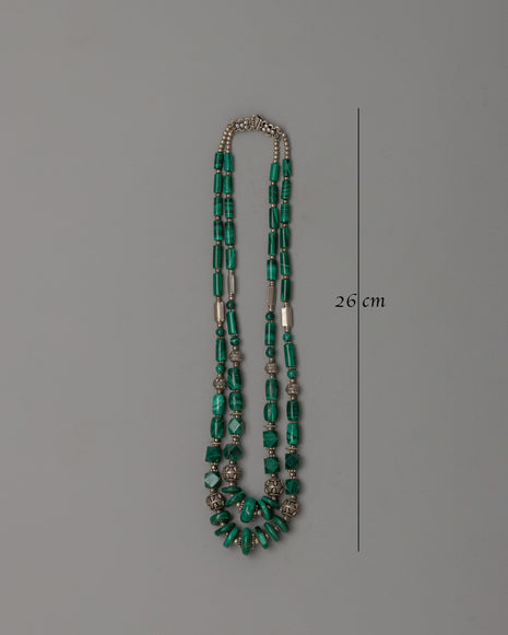 Gemstone and White Metal Combined Necklace | Multi-Layer Boho Style Necklace