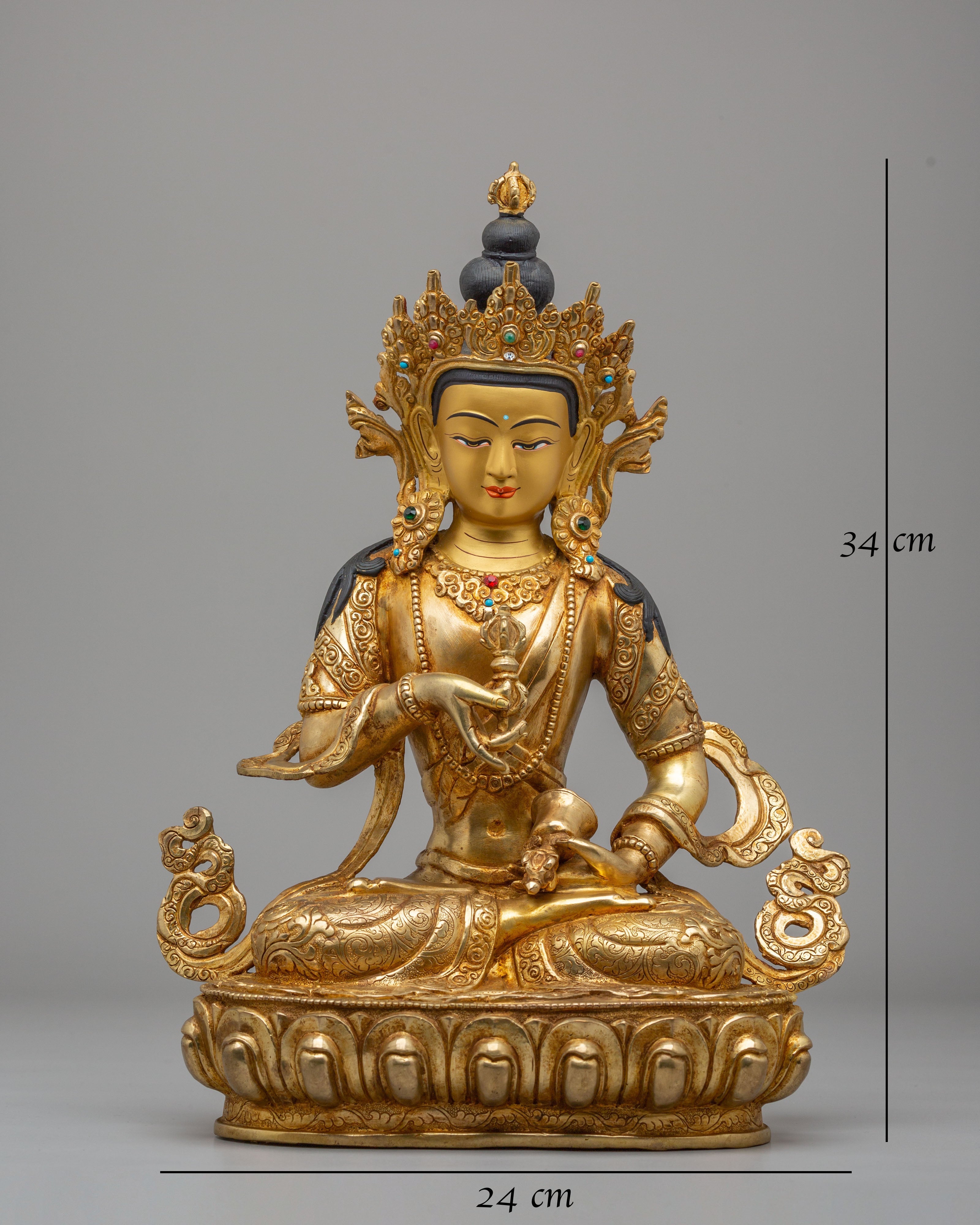 Sacred Tibetan Buddhist Vajrasattva Statue | 24K Gold Plated Copper Sculpture