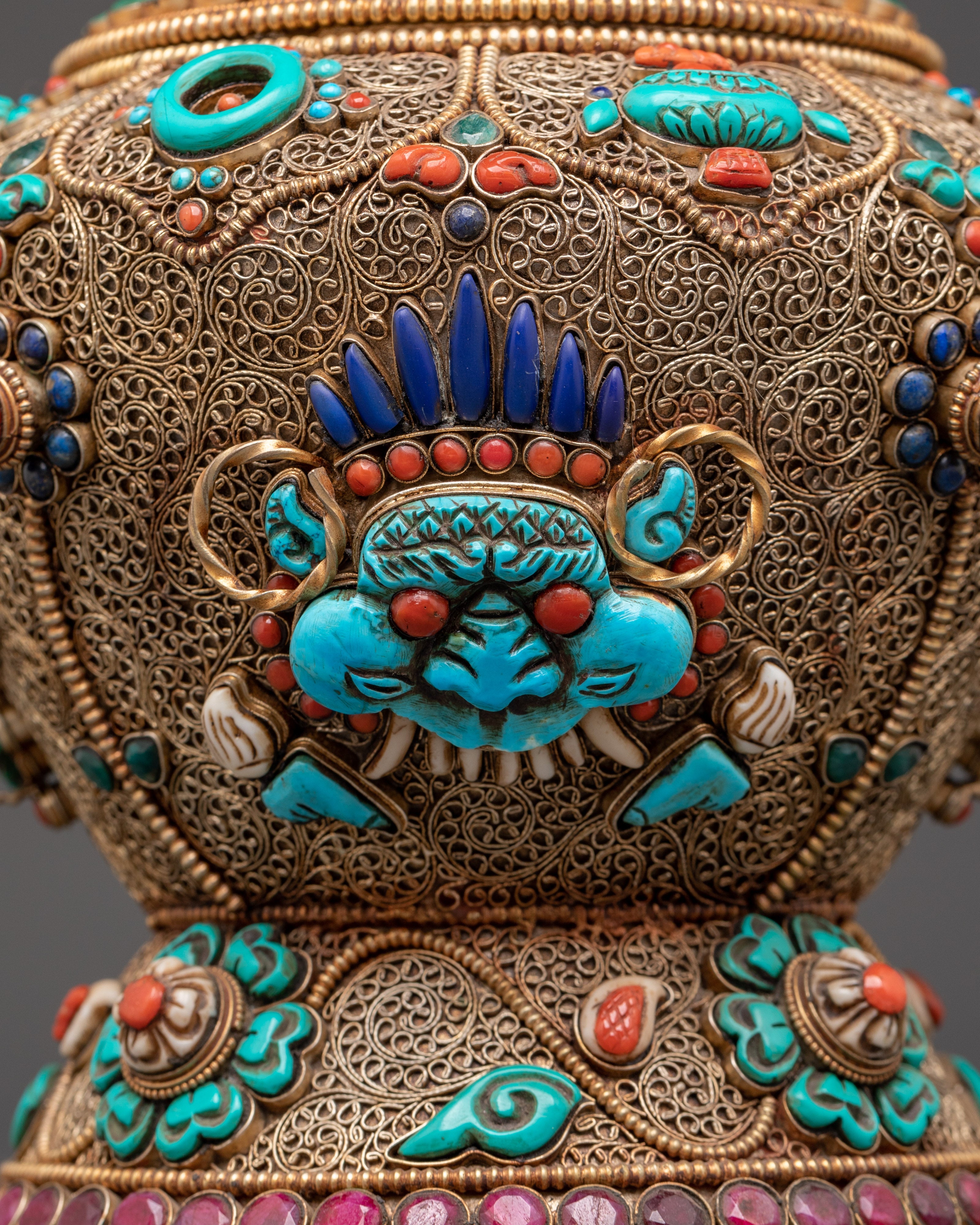 Tibetan Ceremonial Item Dhupur Rice Pot Set | Handcrafted Copper Ritual Offering