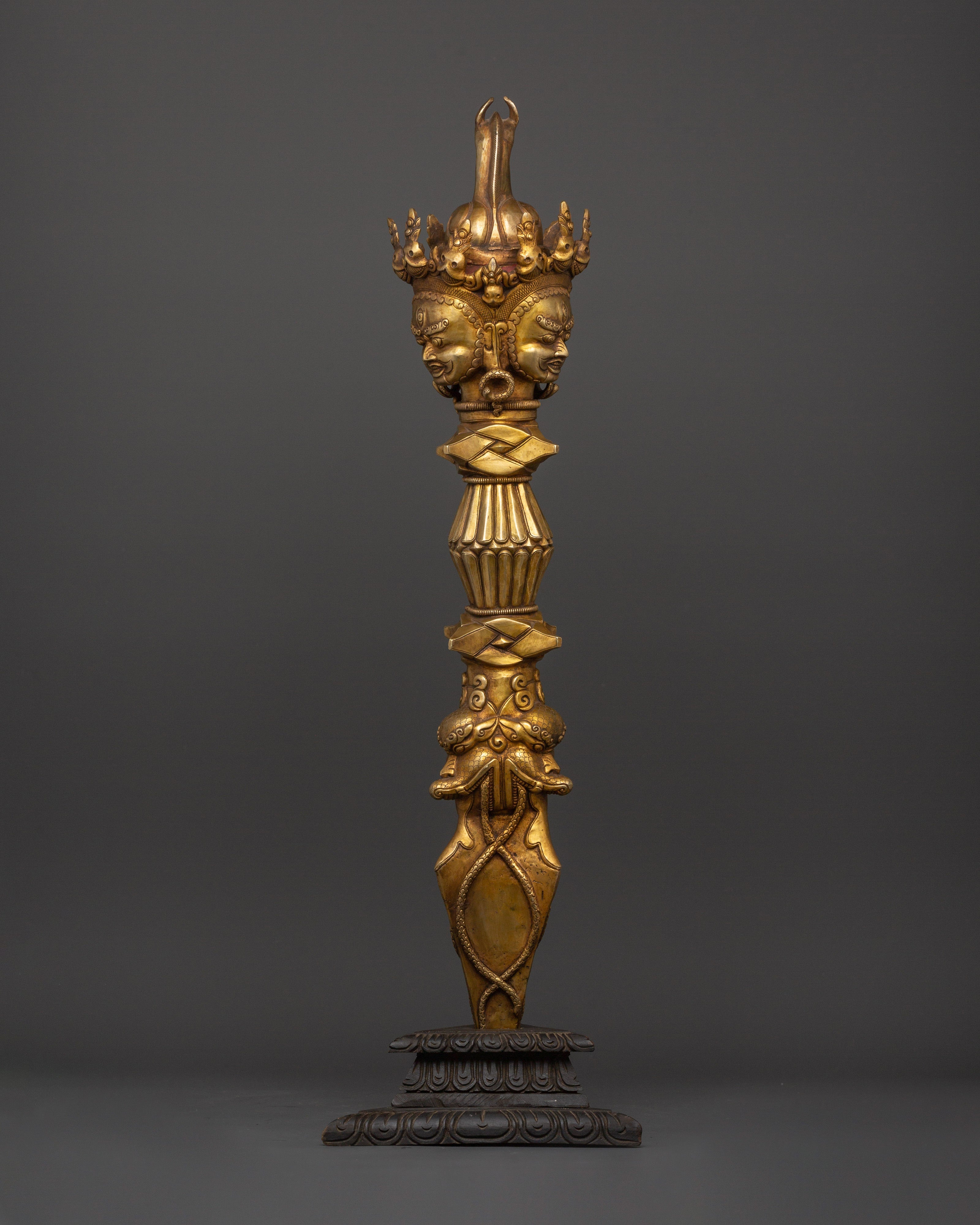 Three-Faced Phurba Dagger | Tibetan Gold Plated Phurba for Rituals