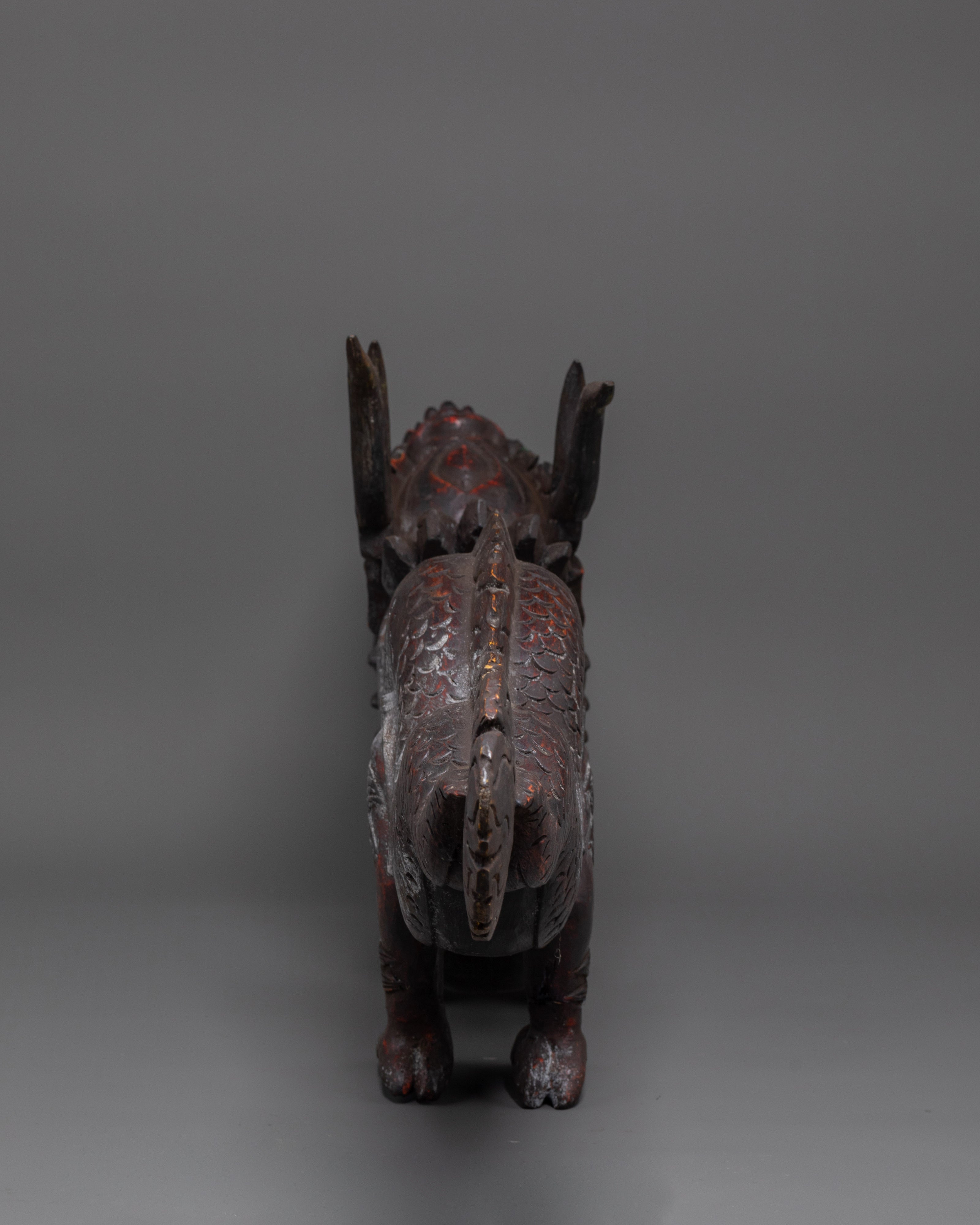 Wooden Dragon Sculpture | Tibetan Buddhist Protective Symbol