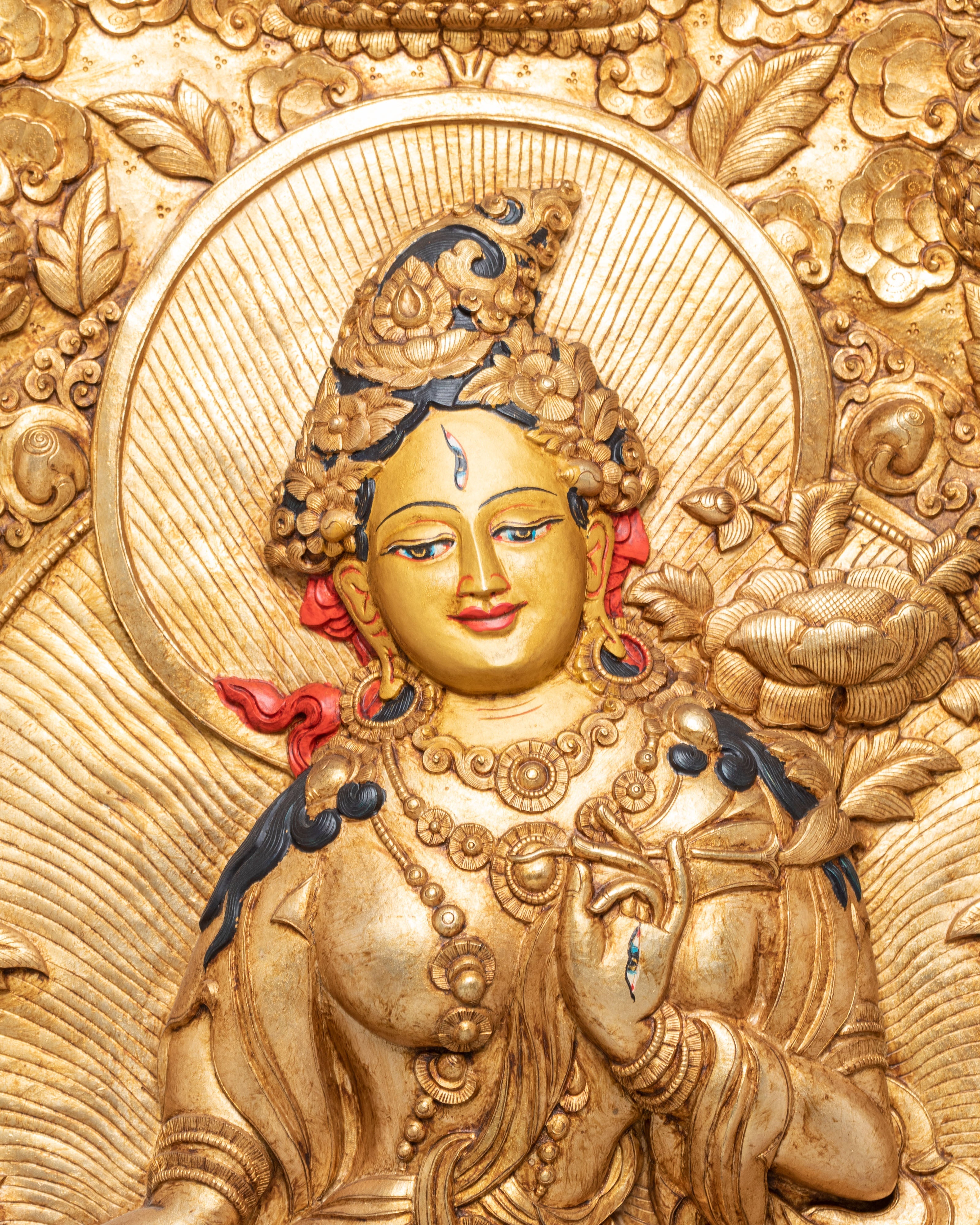 Himalayan Wall Art of Seven Eyed White Tara | Tibetan Goddess of Healing