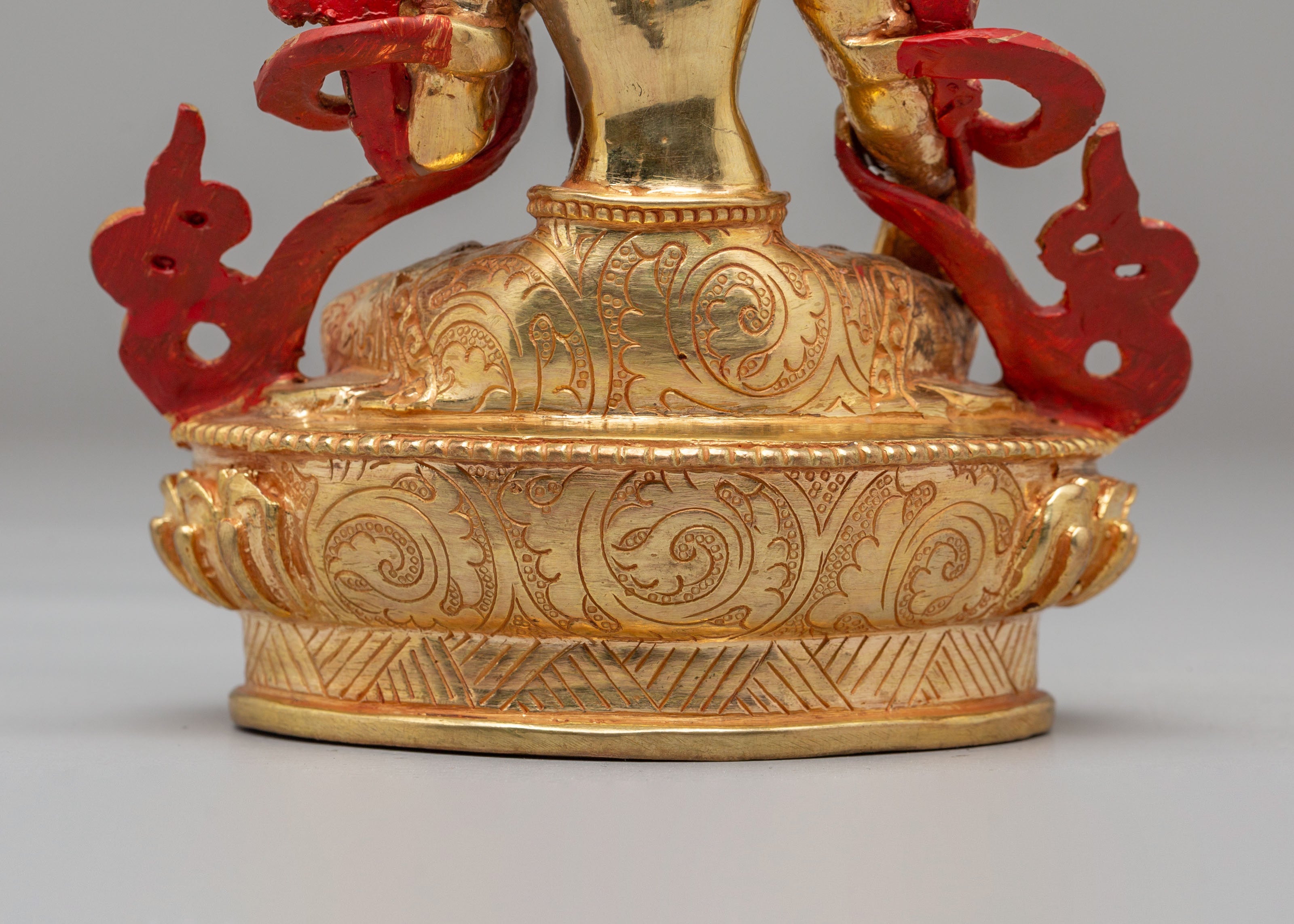 White Tara Spiritual Sculpture | Copper Buddhist Statue with Gemstone Details