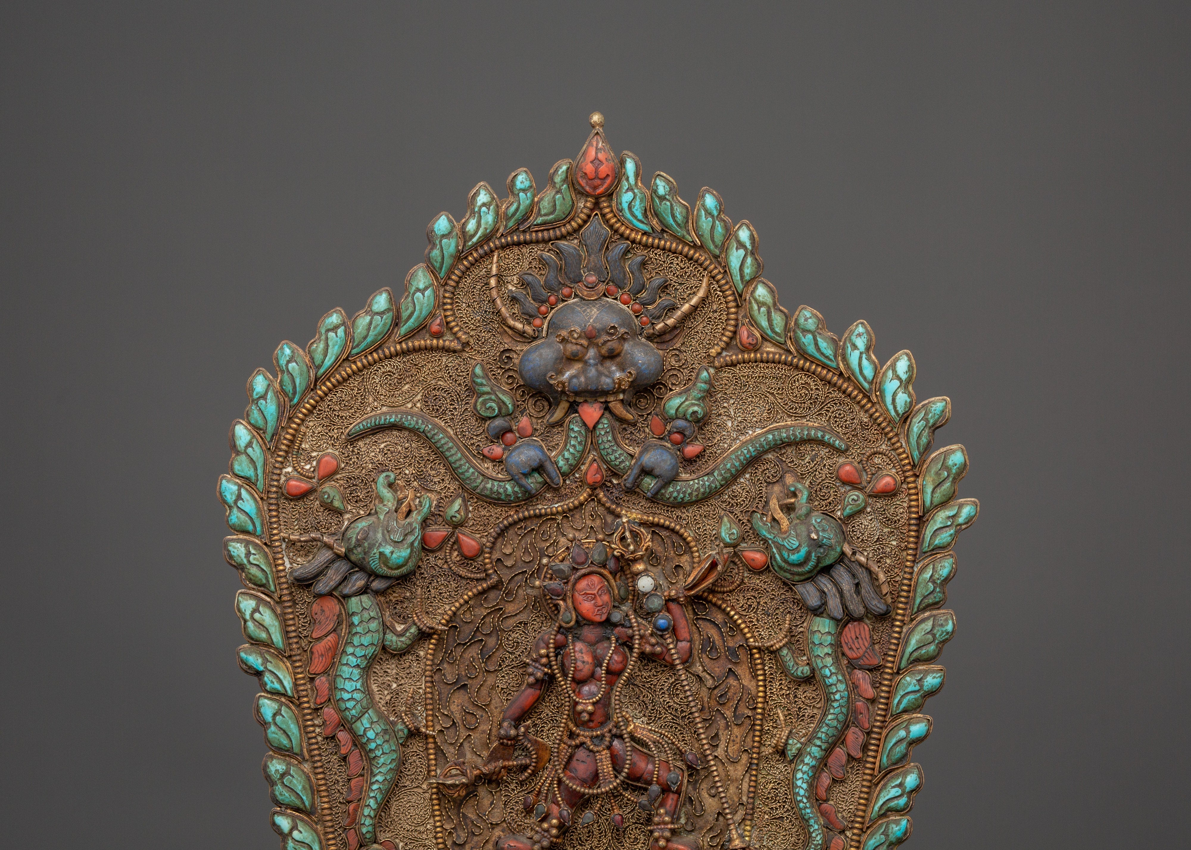 Vajrayogini Engraved Tibetan Throne | Handcrafted Buddhist Shrine Base
