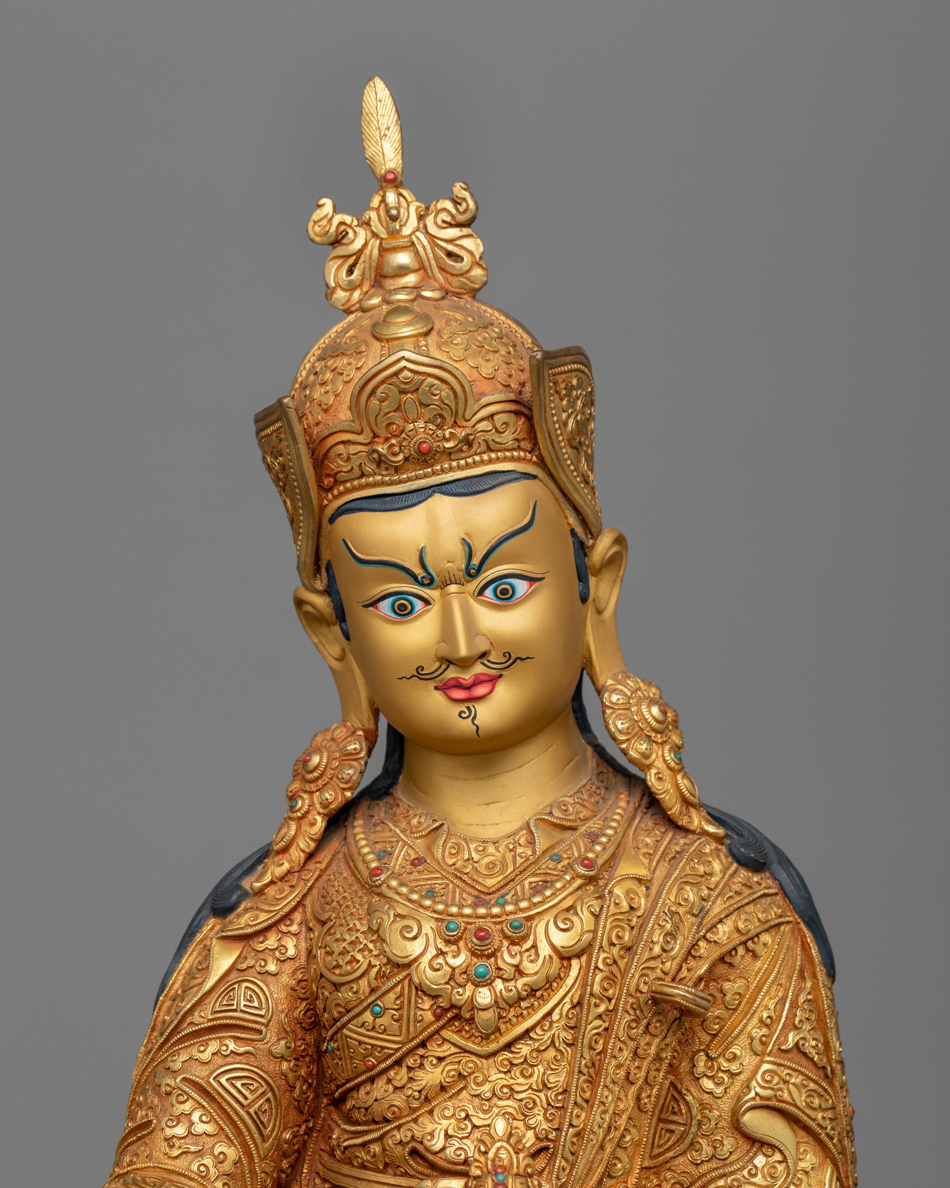 Embrace the Wisdom and Blessings of Guru Rimpoche | Magnificent 24K Gold Gilded Copper Statue