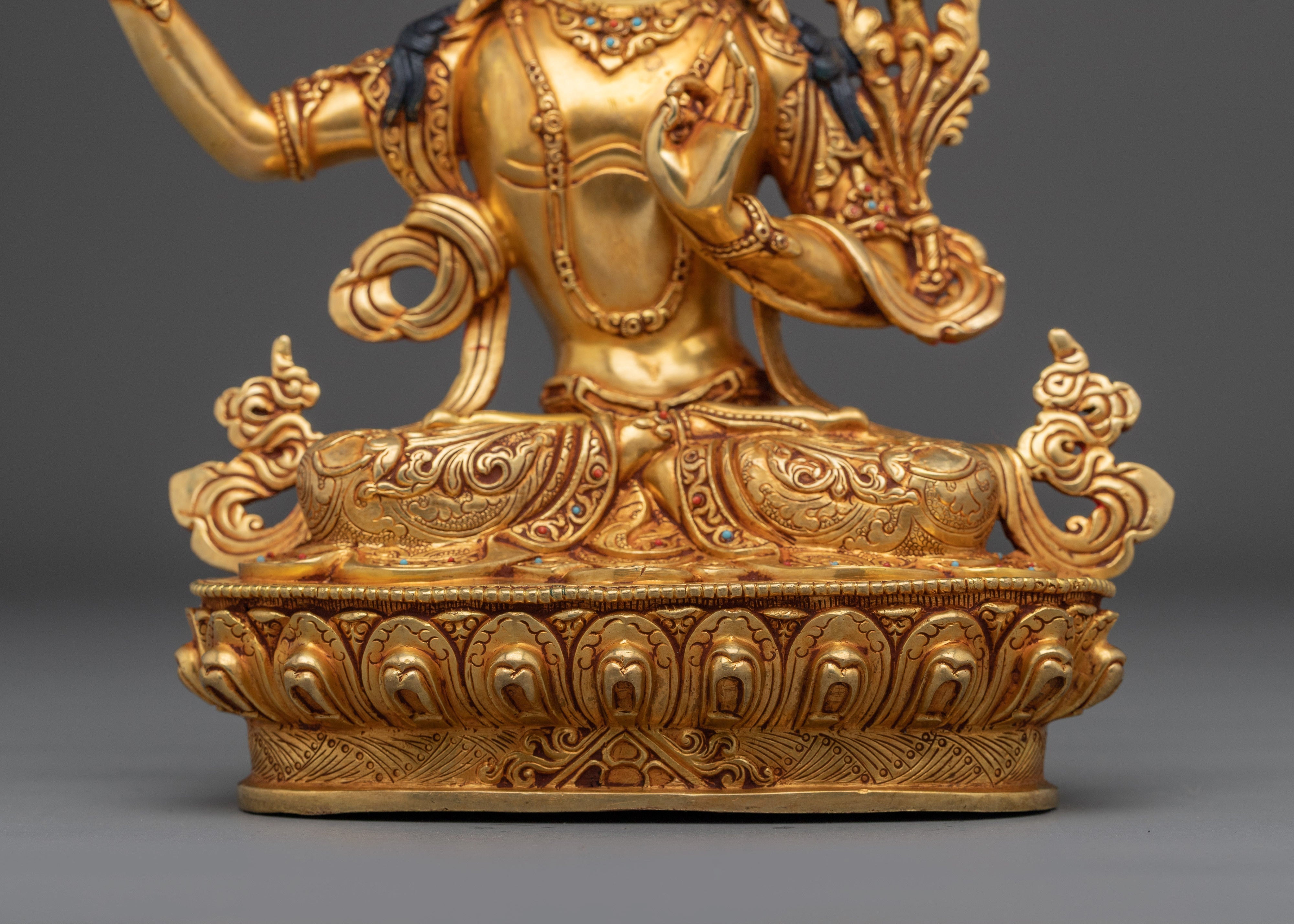 Golden Wisdom Embodiment Manjushri Statue | Buddhist Spiritual Artwork