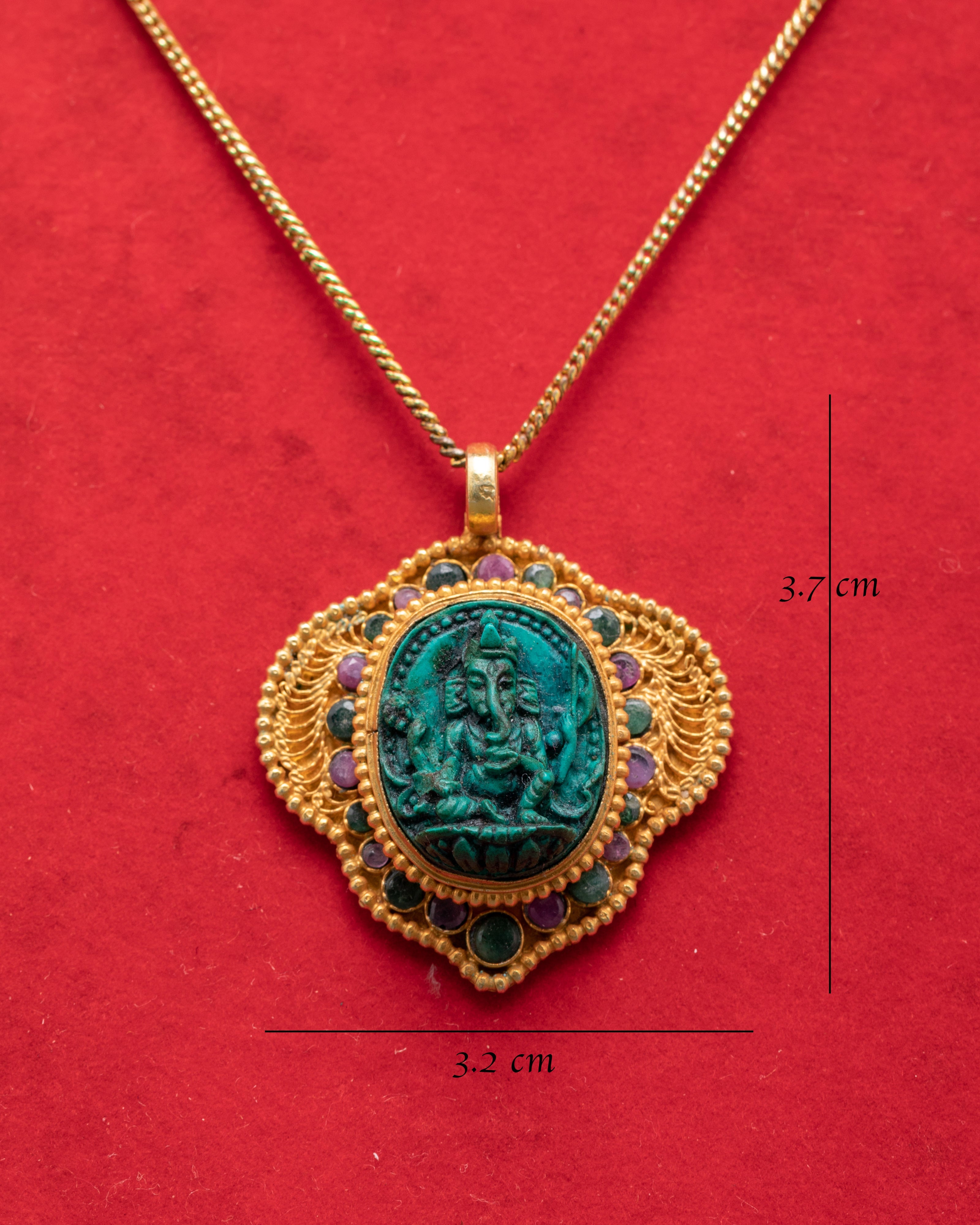 Ganesh Pendant with Turquoise and Panna Stones