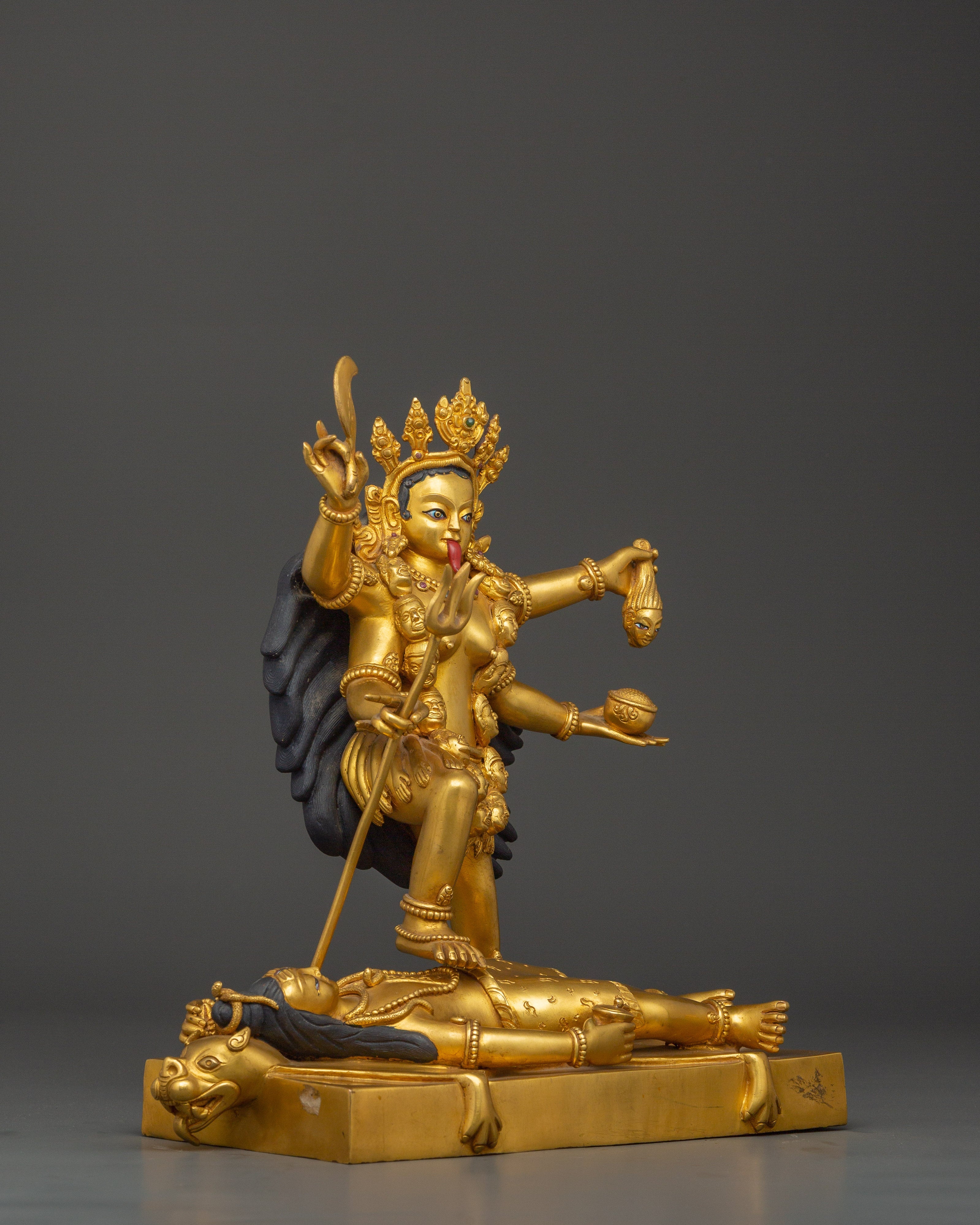 Copper Mahakali Statue | Copper Body with Gold Plating