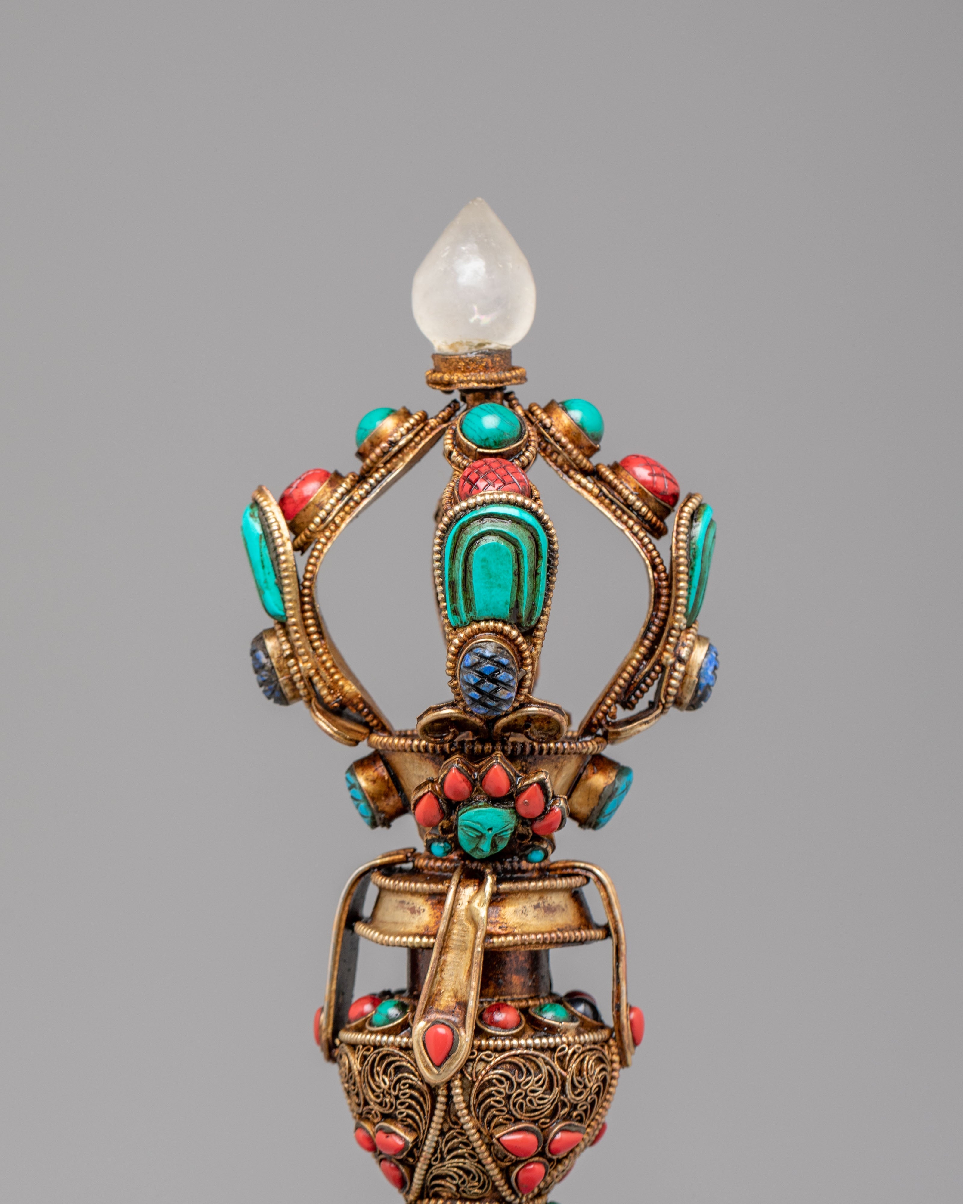 Gemstone Carved Vajra and Bell Set | Handcrafted Ritual Tool for Meditation