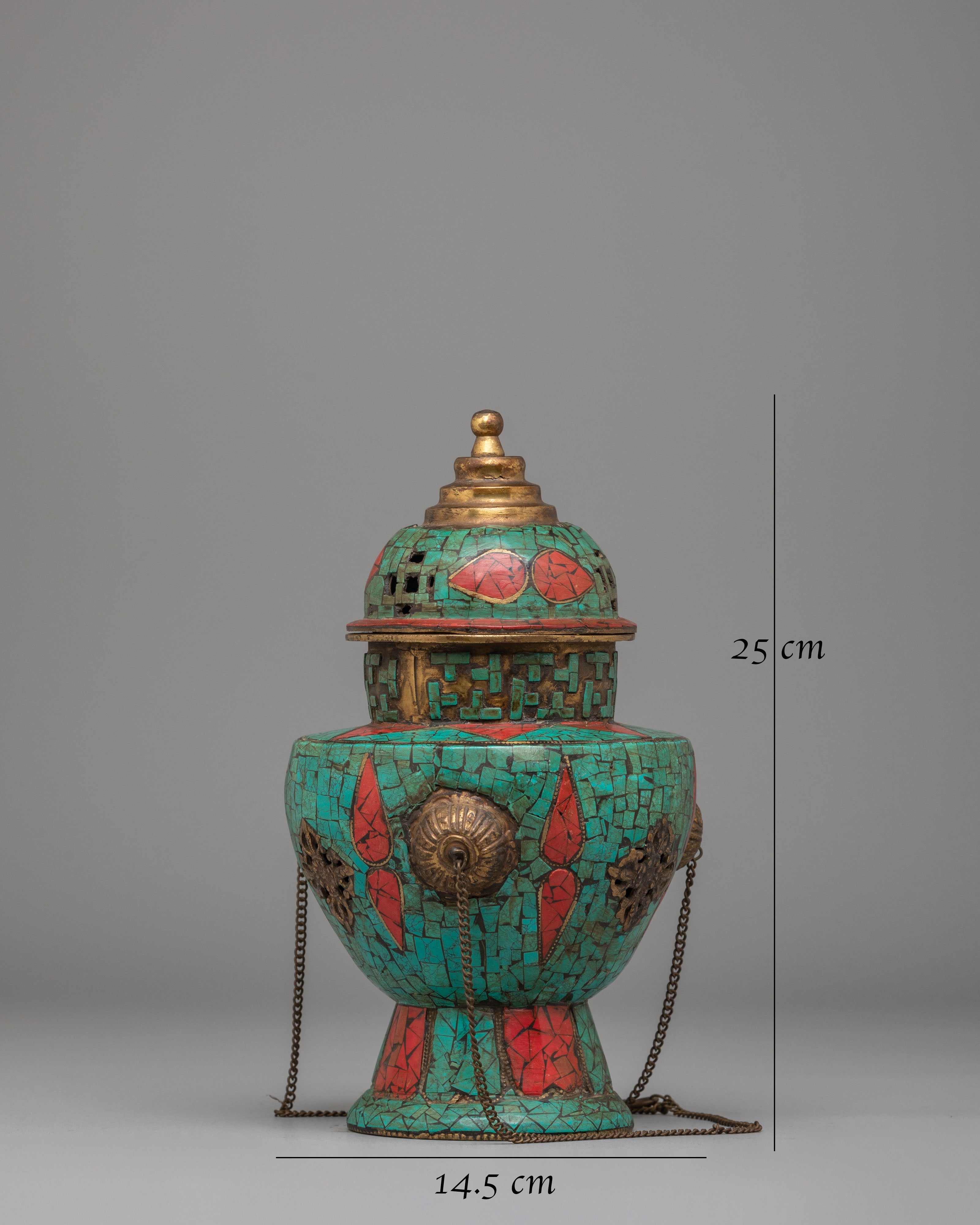 Spiritual Ritual Incense Burner | Tibetan Copper & Turquoise Decor