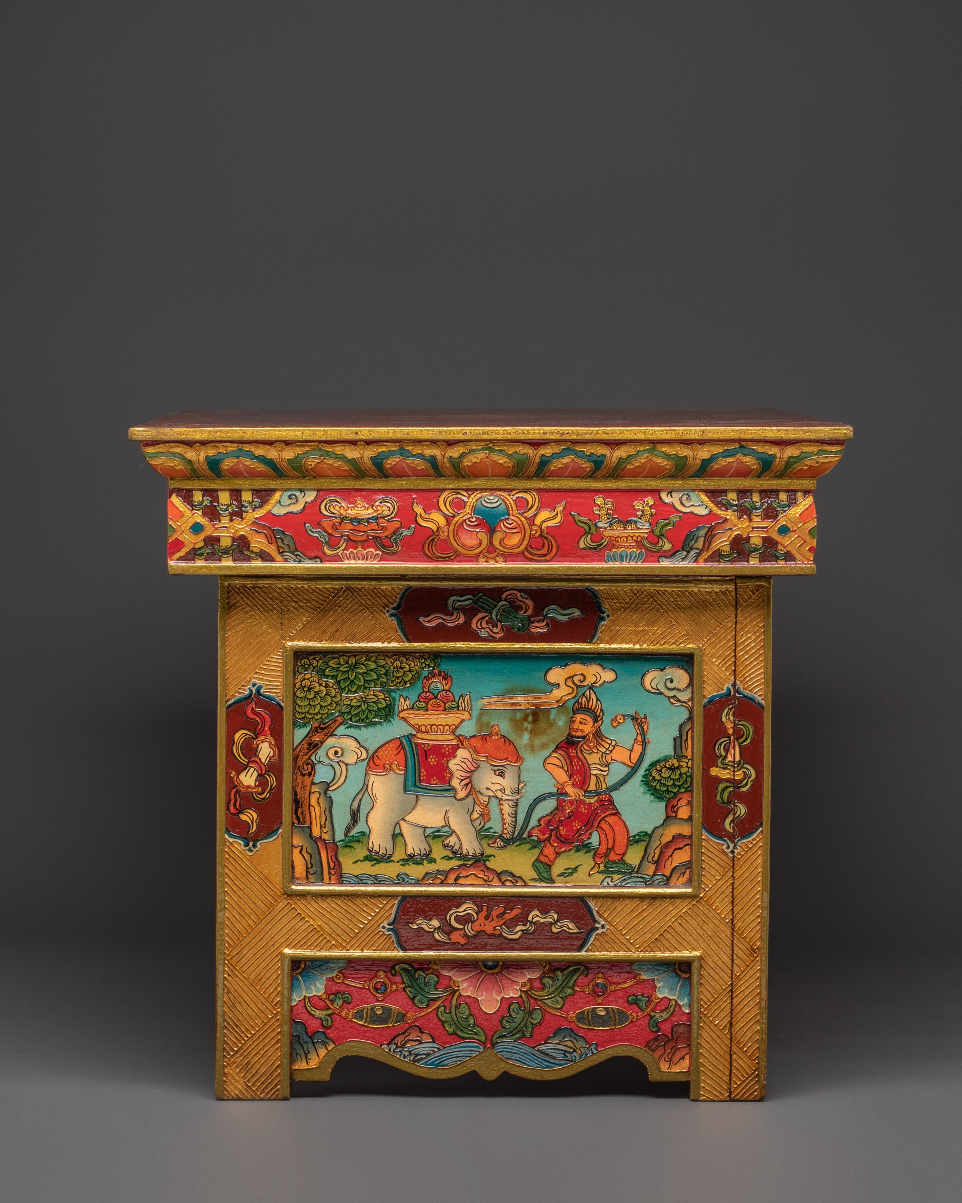 Handcrafted Tibetan Folding Table | Painted Buddhist Art Table