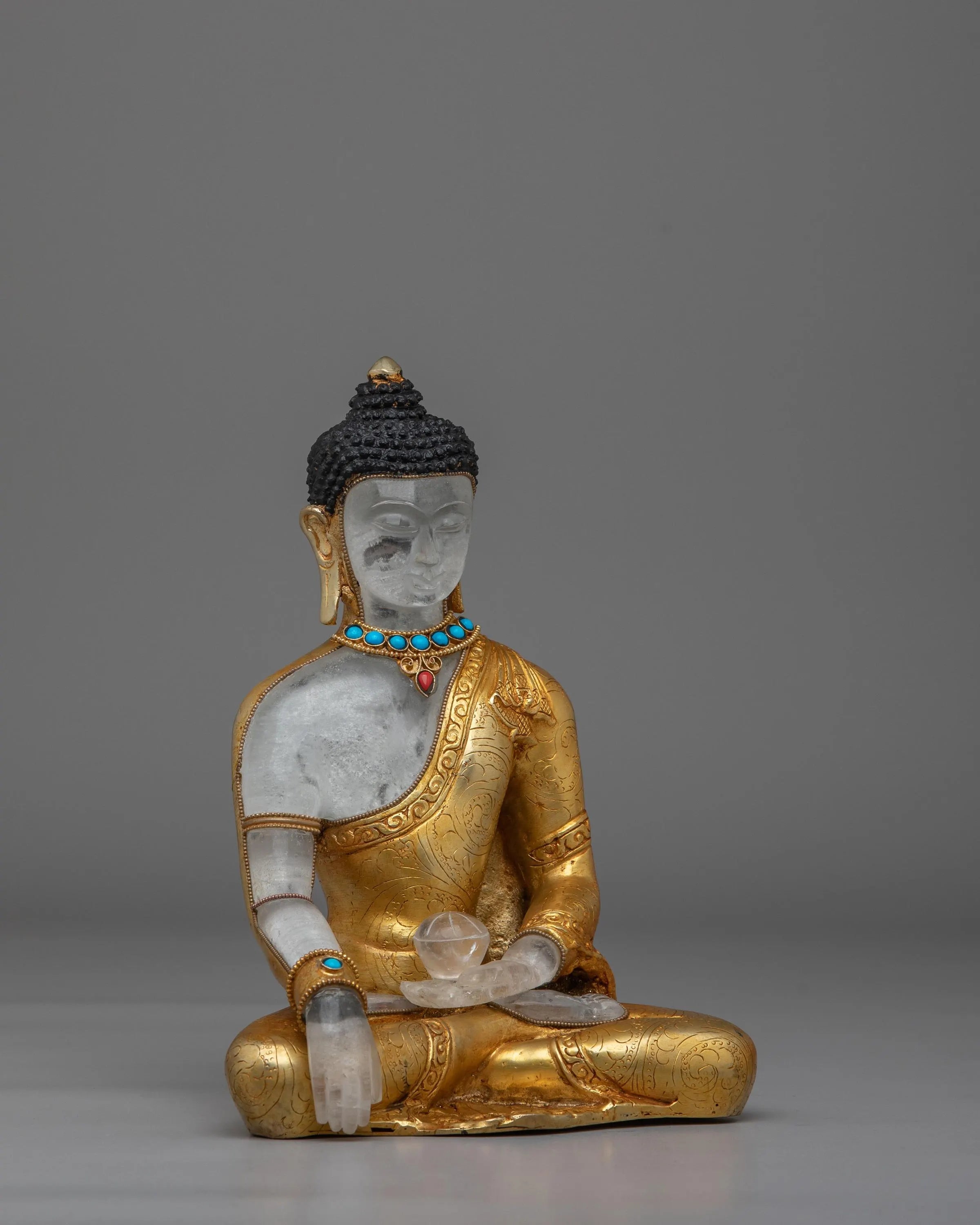Tibetan Buddhist Shakyamuni Buddha Statue | Handcrafted Copper Crystal Artwork