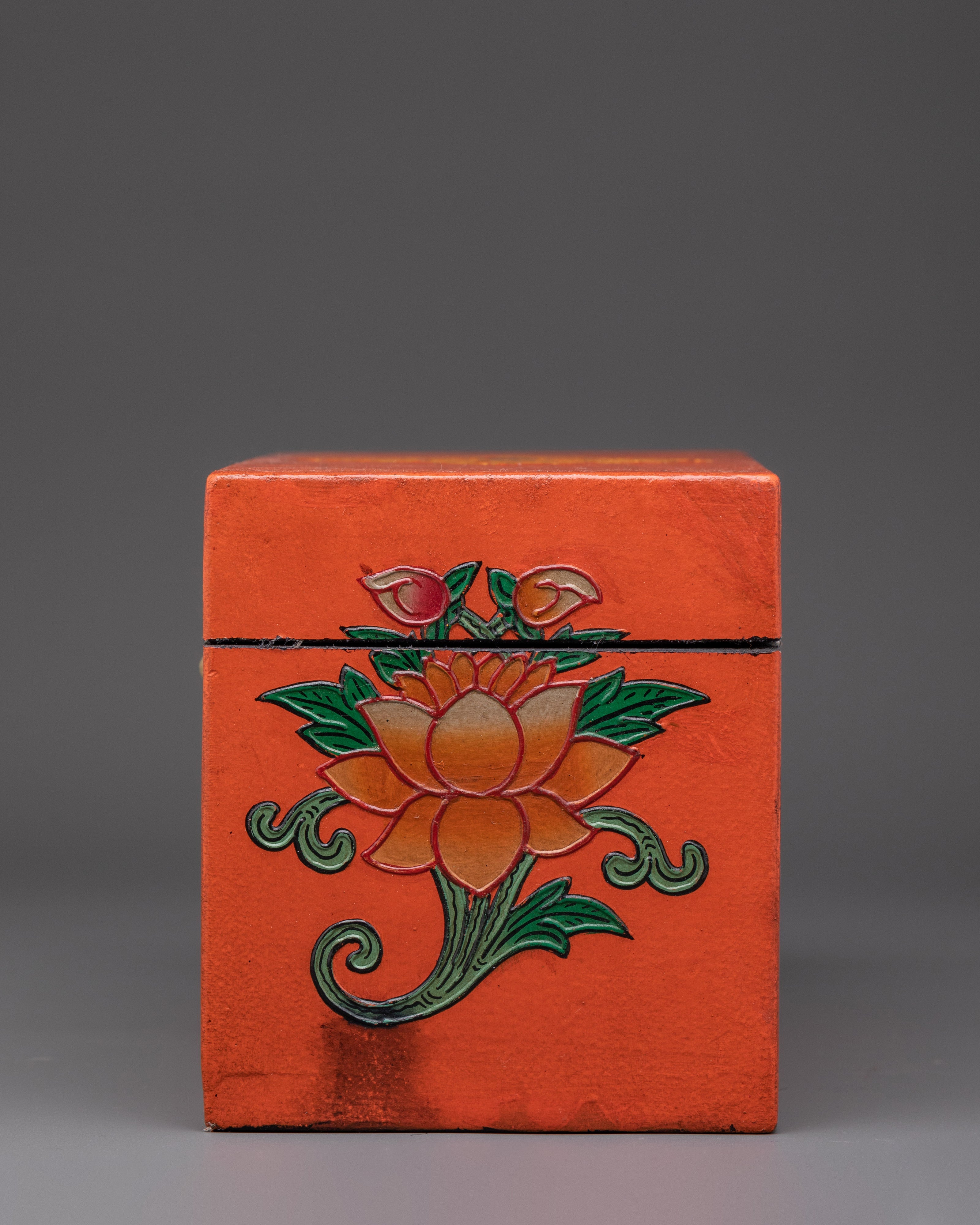 Tibetan Decorative Storage Box | Featuring Bisho Vajra, Lotus, Conch