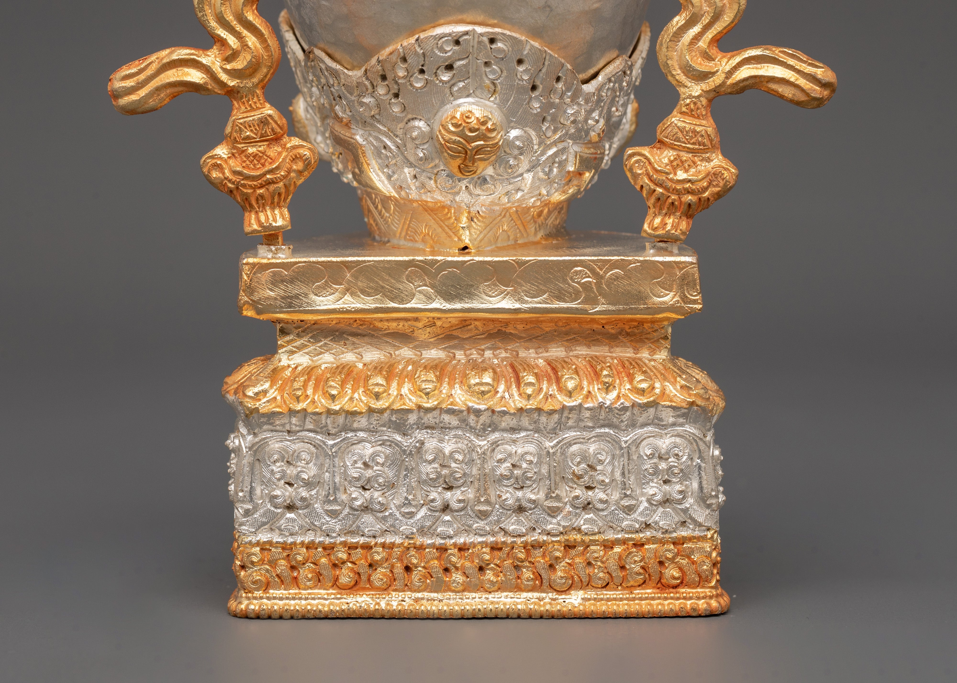 Silver & Gold-Plated Kapala Skull Cup | Tibetan Ritual Offering Bowl