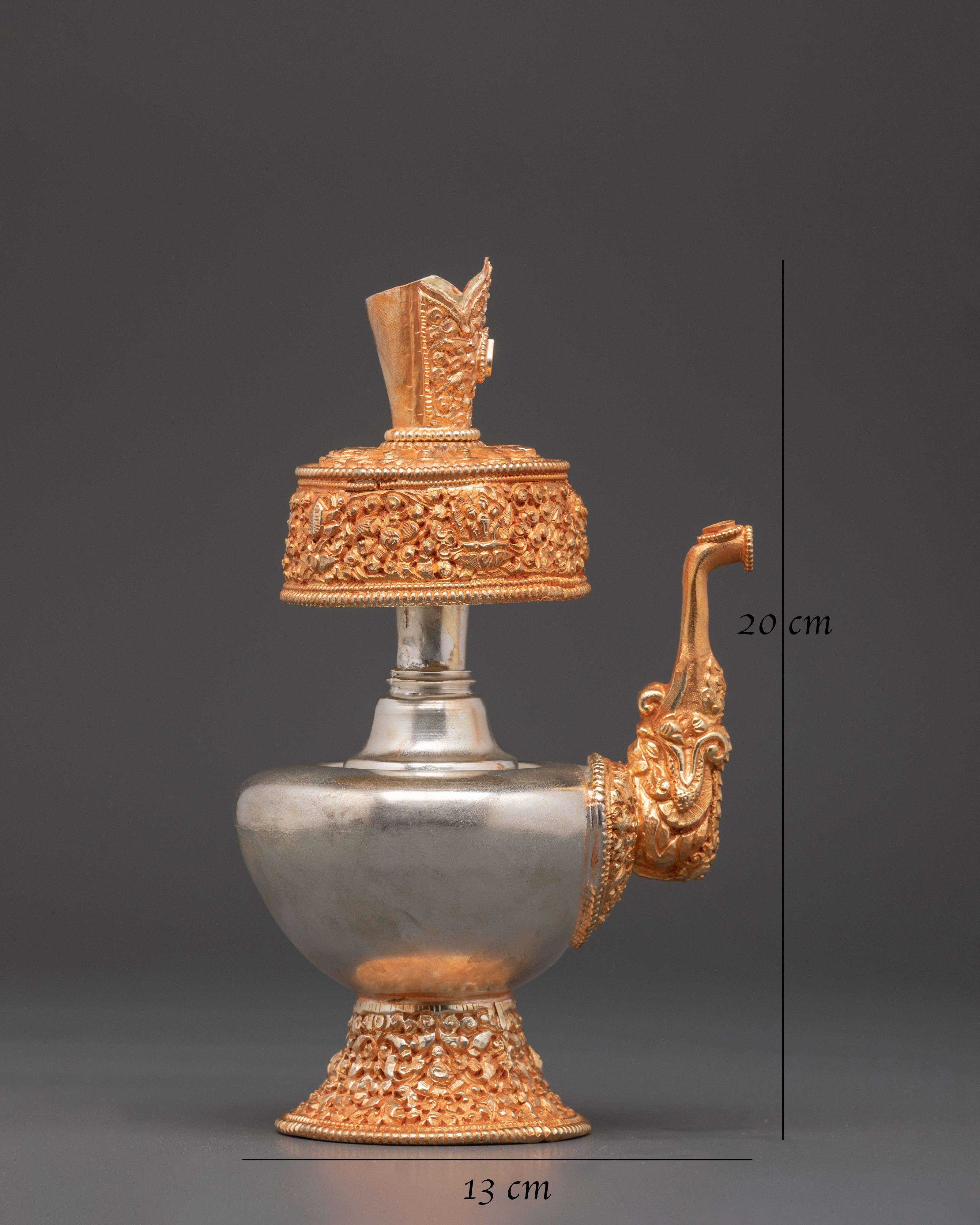 Tibetan Bhumba Vessel | Gold & Silver Plated Buddhist Offering Vessel for Meditation