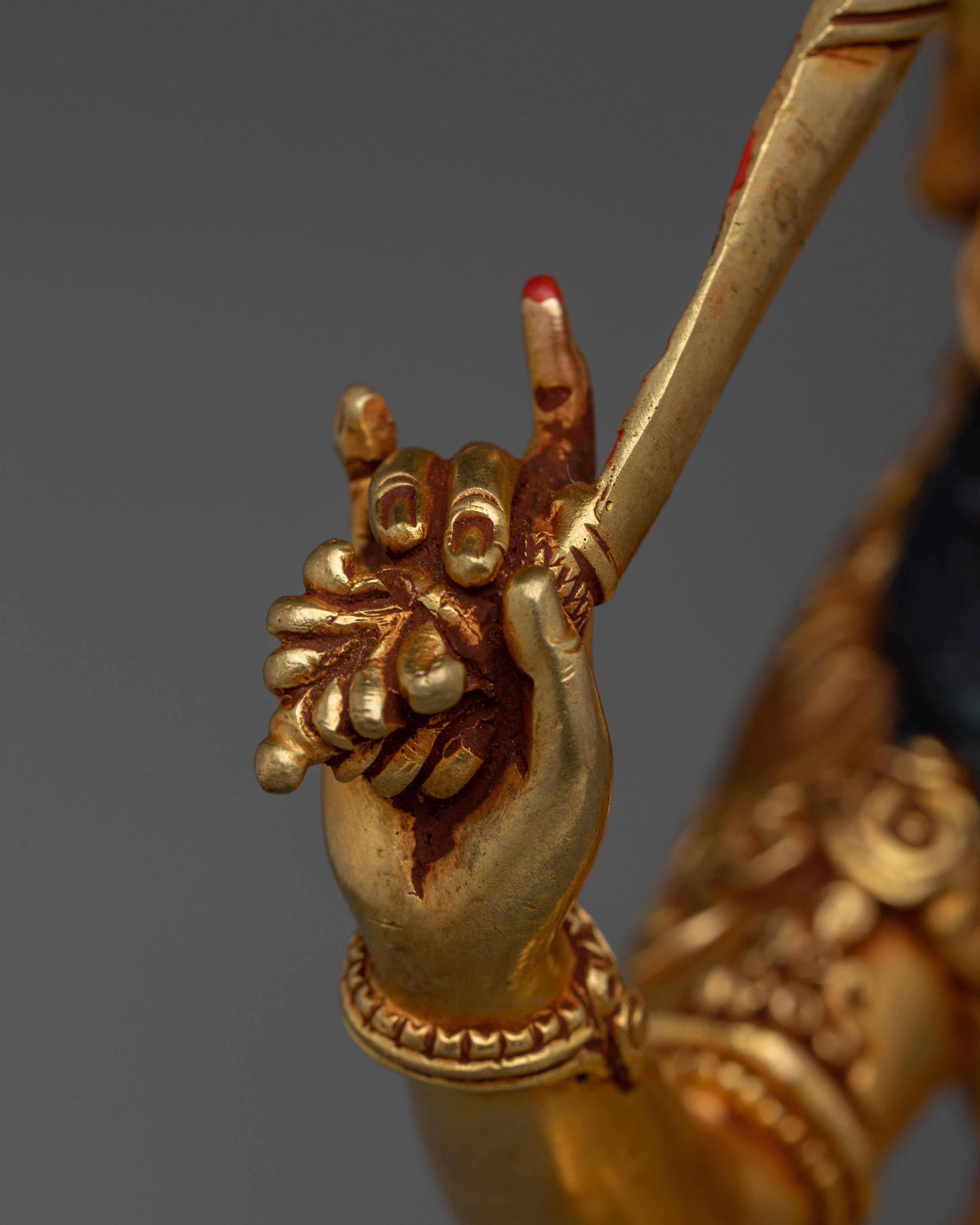 Golden Wisdom Embodiment Manjushri Statue | Buddhist Spiritual Artwork