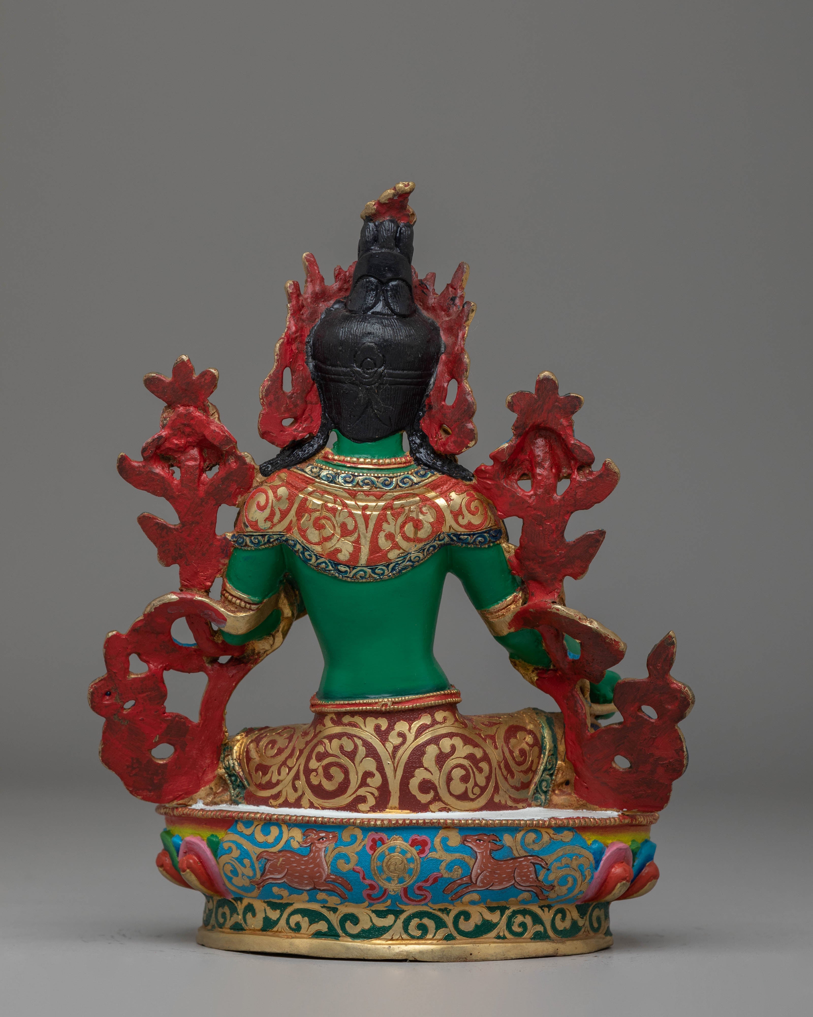 Shyama Tara Statue for Protection | Copper, Gold-Plated with Coral & Turquoise