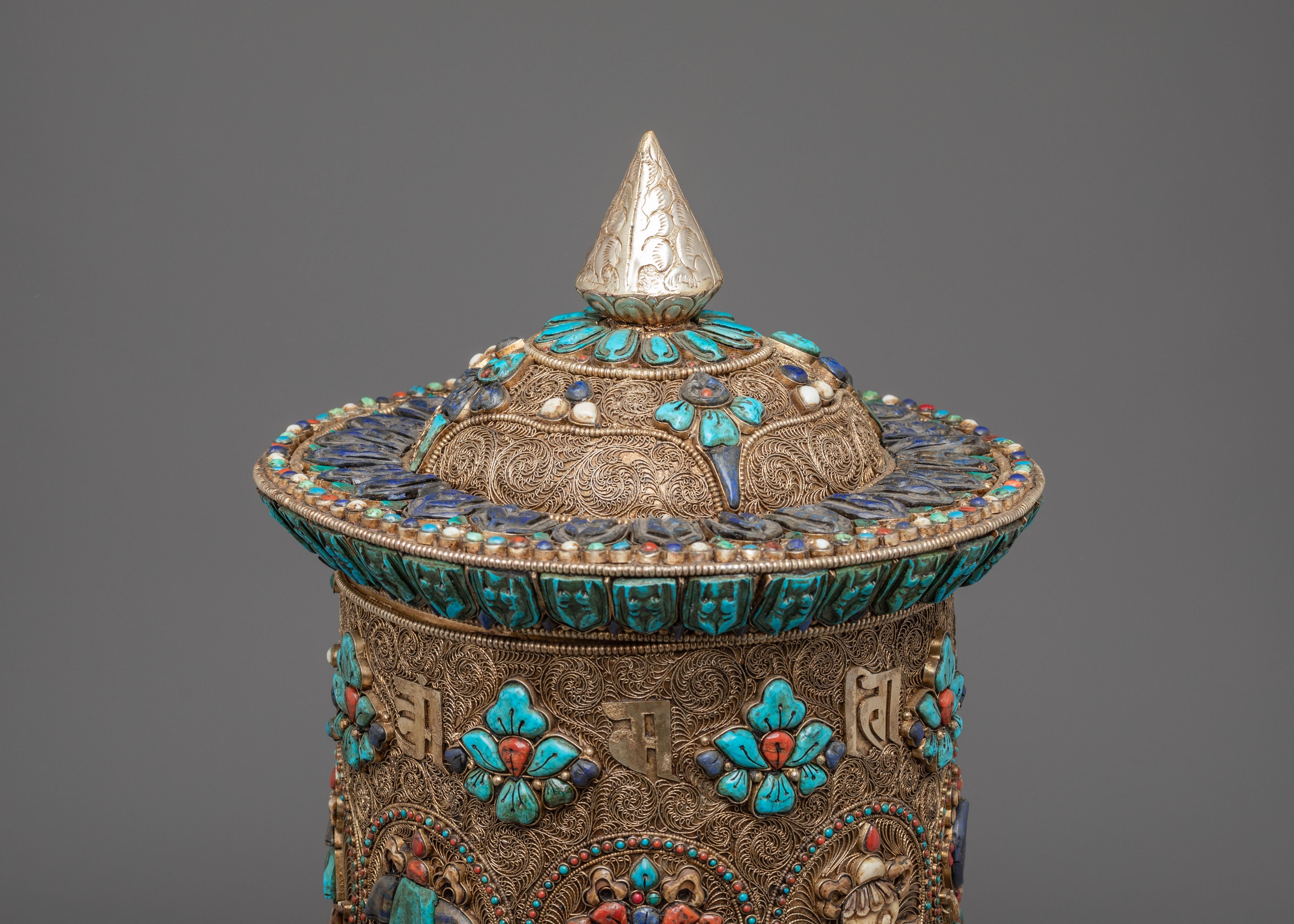 Prayer Wheel With 8 Auspicious Symbols | Tibetan Ritual Prayer Wheel